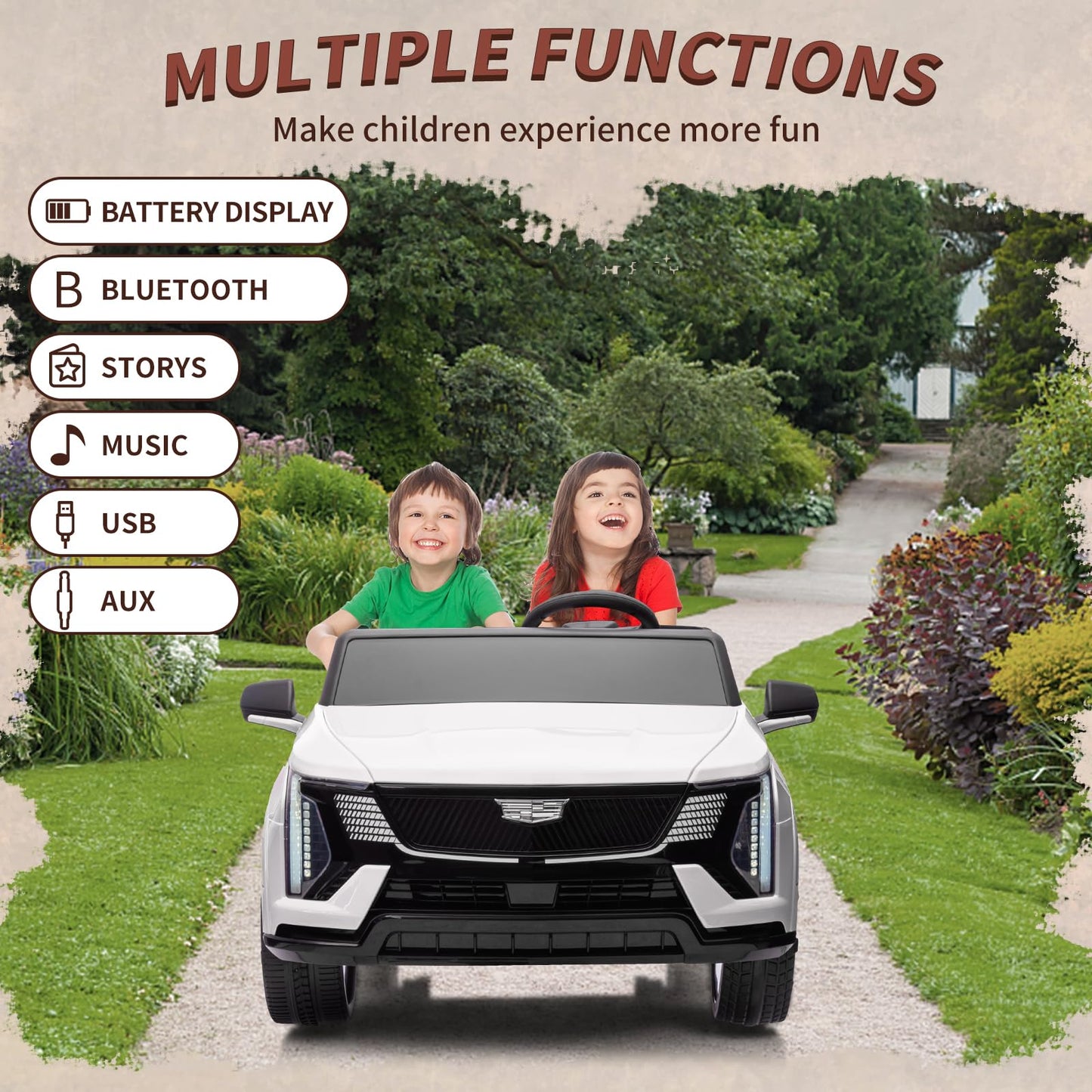 Garvee Ride - P Series: 24V Ride On Car, Licensed Battery Powered Electric Vehicle w/Remote Control, 2 Seater, 4-Wheel Shock Absorbers, Smooth Start, Music, LED Lights for Boys Girls