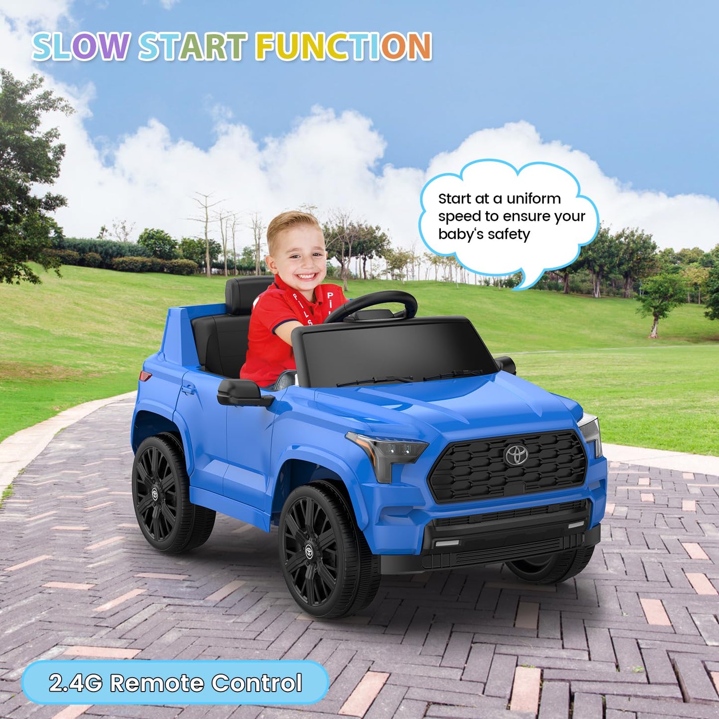 Garvee Ride on Truck Car, 12V Licensed Toyota Electric Cars for Kids, Ride on Toys with Remote Control, Spring Suspension, LED Lights, Bluetooth, 3 Speeds - Blue