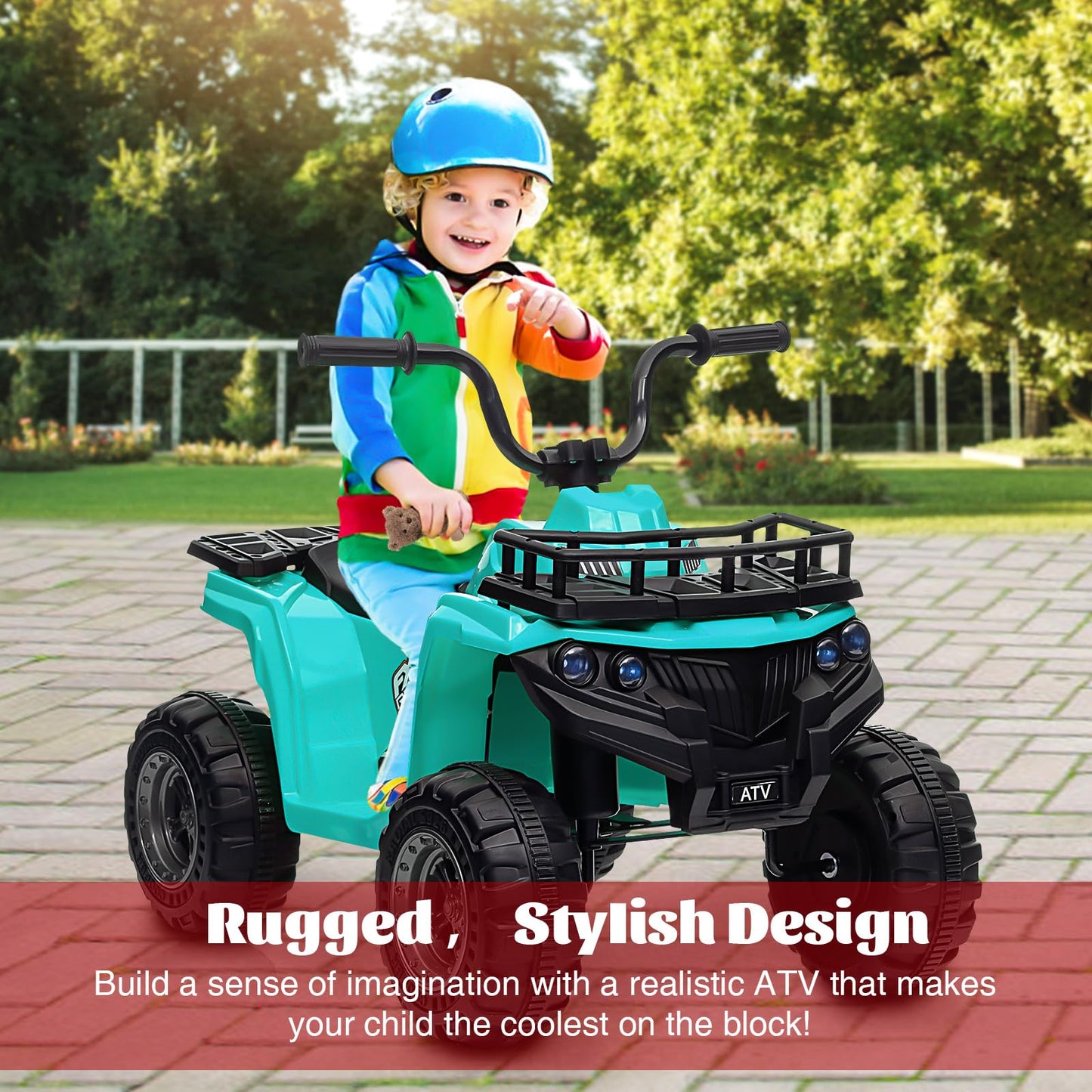 Garvee Ride - P Series: 12V Kids Ride On Electric Quad ATV, Ride Car Toy with Bluetooth Audio,High/Low Speed, LED Headlights, Battery Indicator & Radio Orange - Green