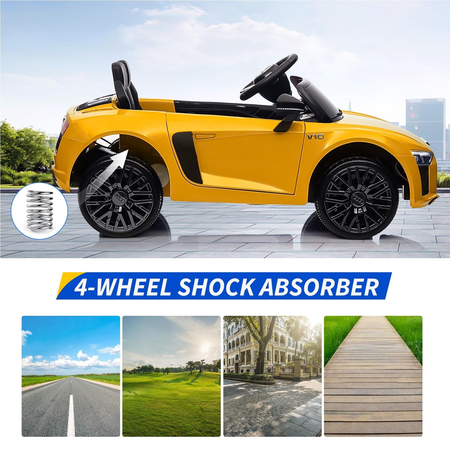 Garvee Ride - P Series: 12V Power Battery Electric Vehicles for 3-7 Toddlers, Licensed Toy Car with Remote Control, MP3 Player - Yellow
