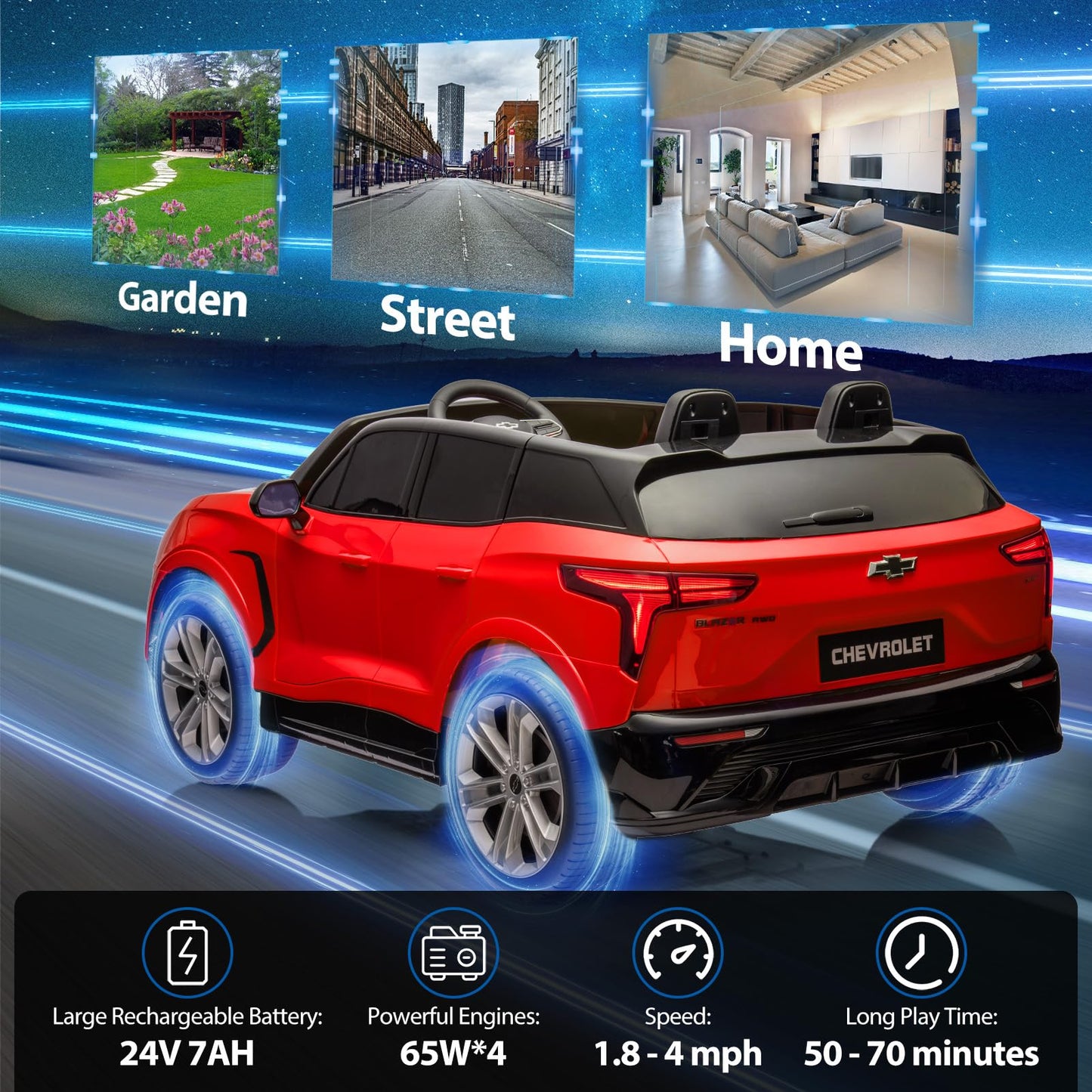 Garvee Ride - P Series: 24V 2-Seater Chevrolet Blazer Kids Car with Remote Control, Bluetooth - Red