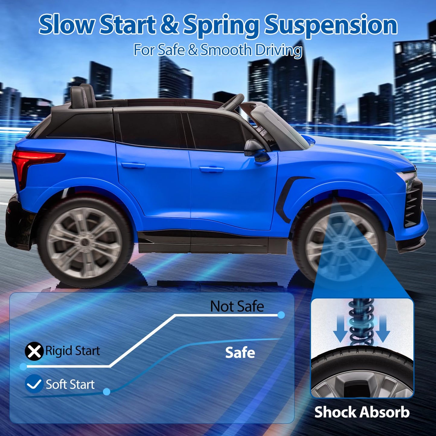 Garvee Ride - P Series: 24V 2-Seater Chevrolet Blazer Kids Car with Remote Control, Bluetooth - Blue