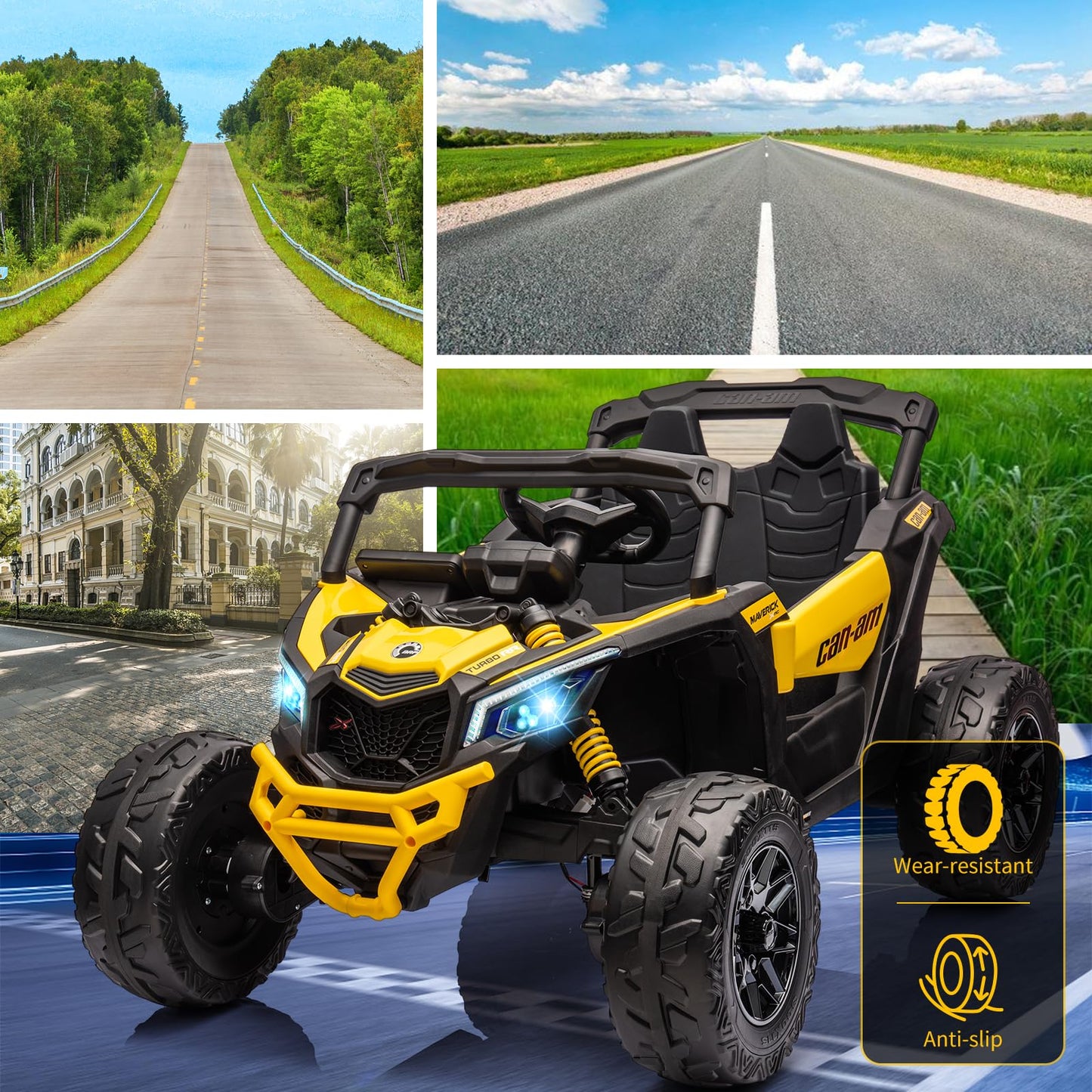 Garvee Ride - P Series: 12V Can-Am Ride-On UTV: Remote Control, Large Seat, Music, LED Lights, Spring Suspension, for Boys & Girls - Yellow