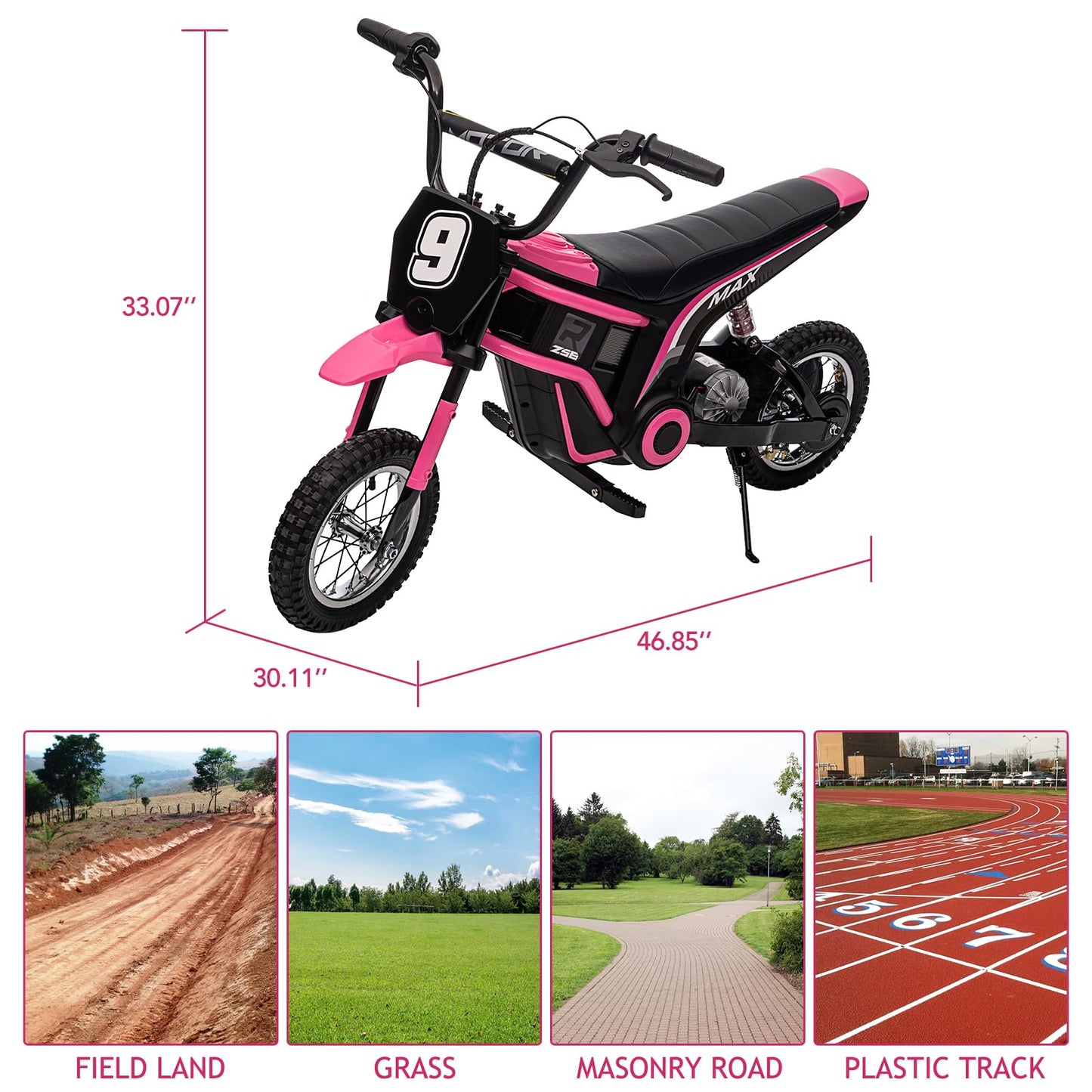 Garvee Ride - T Series: 24V-10A 350W Ride On Electric Dirt Bike For Kids Ages 13+, 14.29MPH, 3-Speed - Pink-9