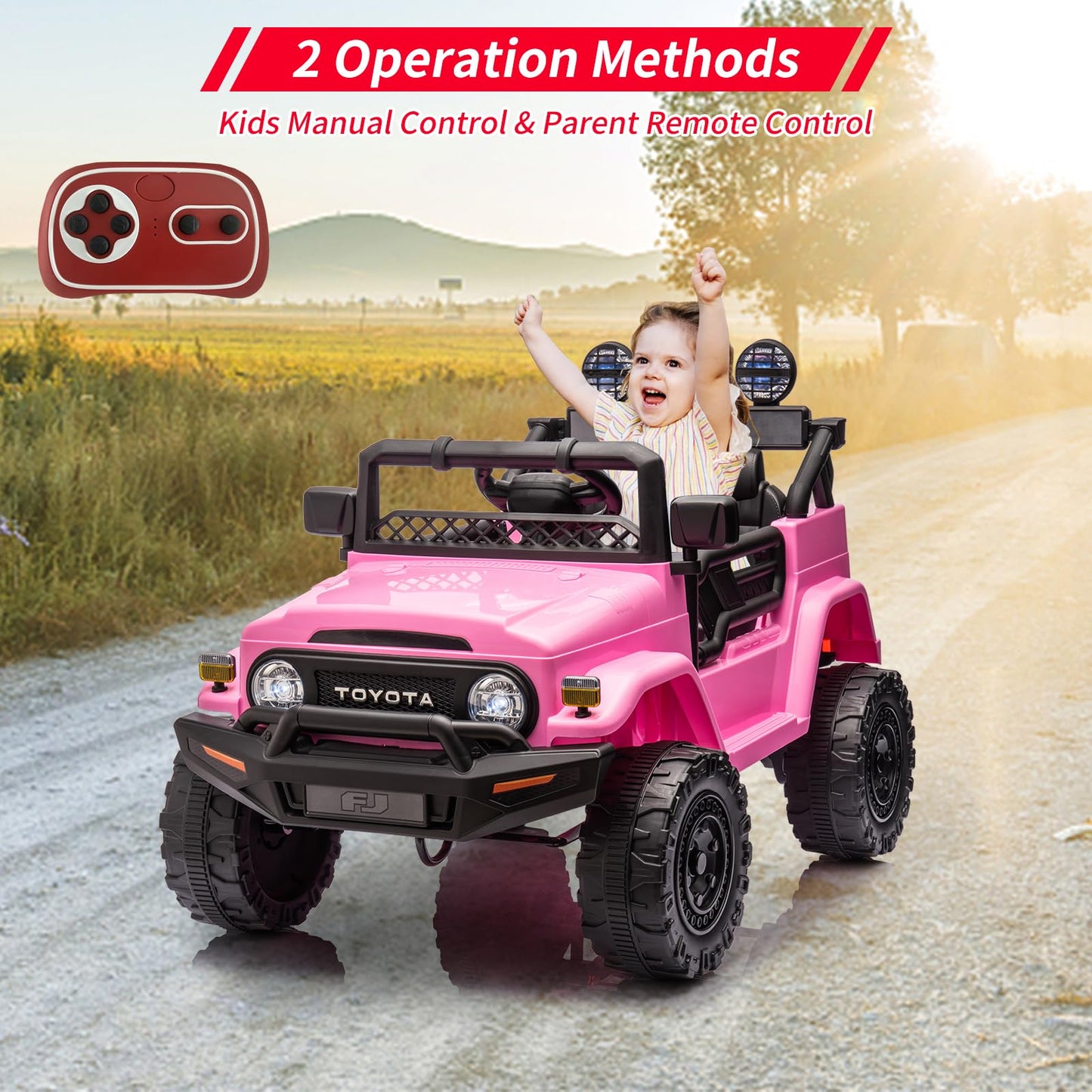 Garvee Ride - P Series: 12V Ride on Car for Kids, Licensed Toyota Ride on Truck, Battery Powered Electric Kids Car with Remote Control, Music, LED Lights, Suspension System, Double Doors, Safety Belt,Ride On Toy - Pink
