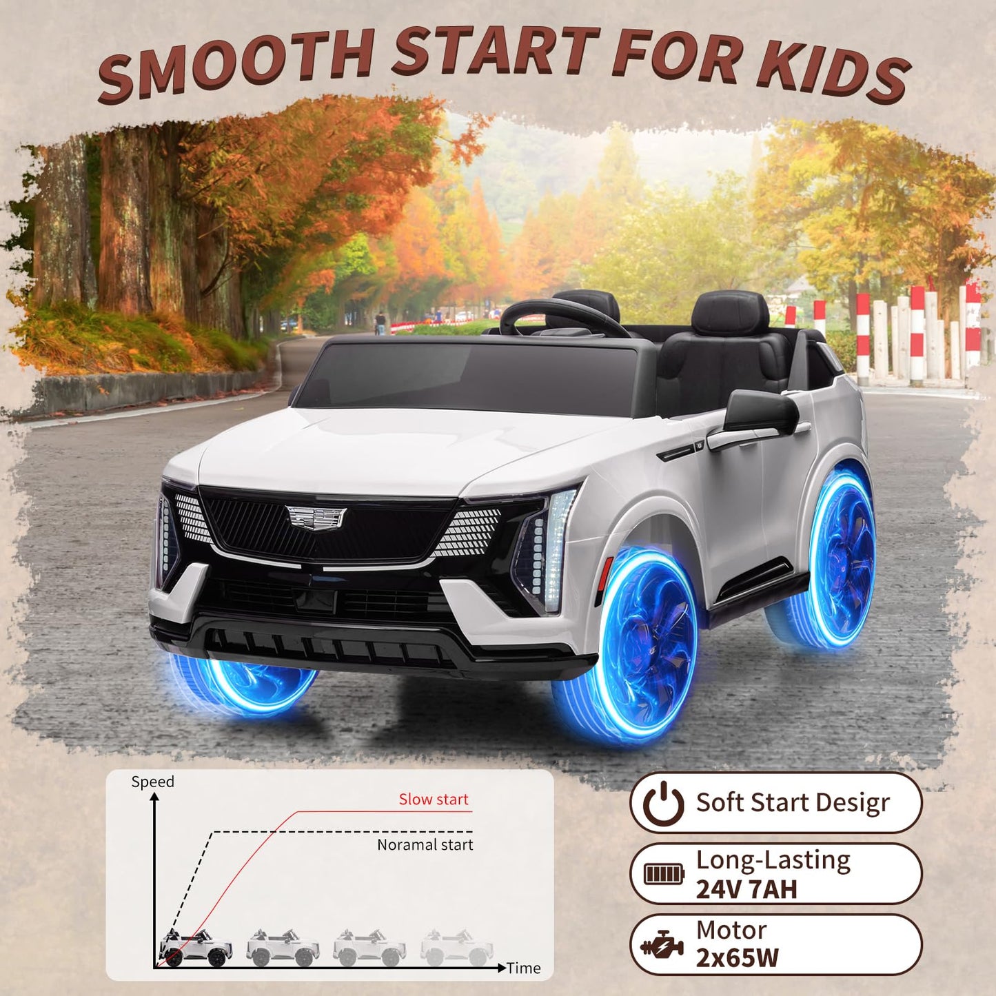 Garvee Ride - P Series: 24V Ride On Car, Licensed Battery Powered Electric Vehicle w/Remote Control, 2 Seater, 4-Wheel Shock Absorbers, Smooth Start, Music, LED Lights for Boys Girls