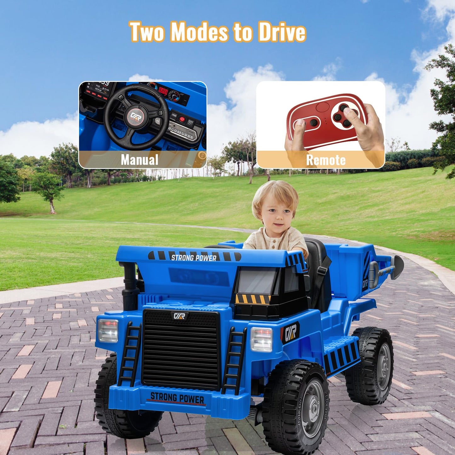 Garvee Ride - P Series: 4WD Ride On Car with Dump Truck, Electric Car for Kids with Remote Control, Toddler Car with Electric Dump Bed & Shovel, 2 Speeds,
