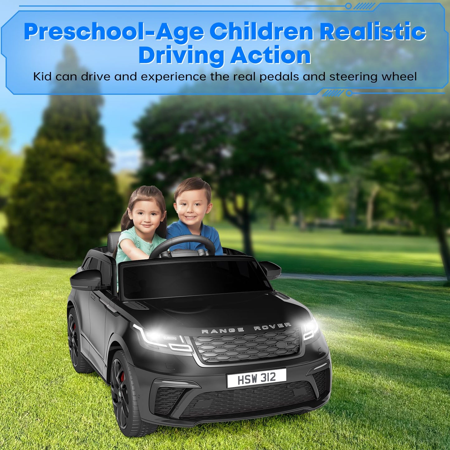 Garvee Ride - P Series: 3-8, 12V Licensed Land Rover Ride Electric Car for Kids with Parent Remote Control, MP3 Player, Rocking, Pull Rod - Black