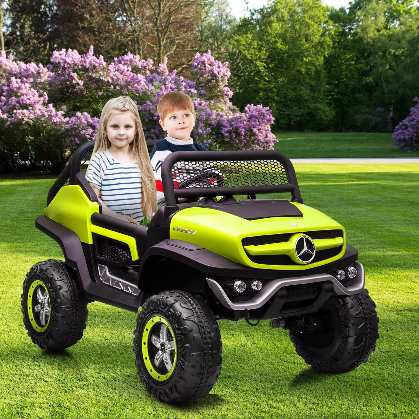 Garvee Ride - P Series: 2 Seater Kids Ride On Truck 24V Ride On Toy Licensed Mercedes Benz Battery Powered Electric Vehicle for Toddles With Remote Control, Battery Display, Trunk, Spring Suspension, Led Lights, Music, Green