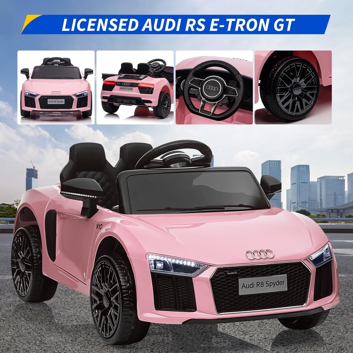 Garvee Ride - P Series: 12V Power Battery Electric Vehicles for 3-7 Toddlers, Licensed Toy Car with Remote Control, MP3 Player - Pink