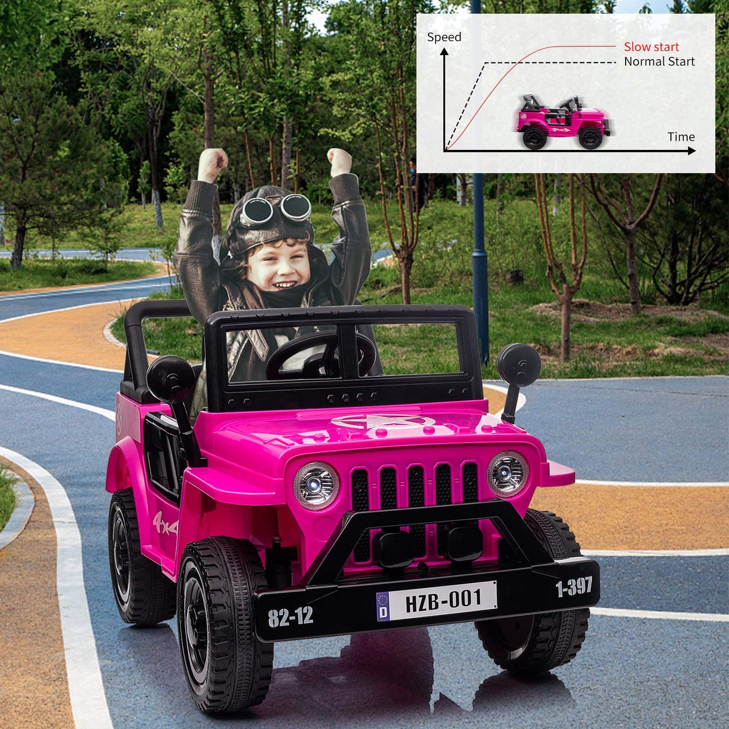Garvee Ride - P Series: 12V Kids Ride On Truck Car, Electric Ride On Car with Remote Control, Spring Suspension, Various Speeds, LED Lights, Music, and Safety Belt, Electric Ride On Toys for Kids 3+ - Pink
