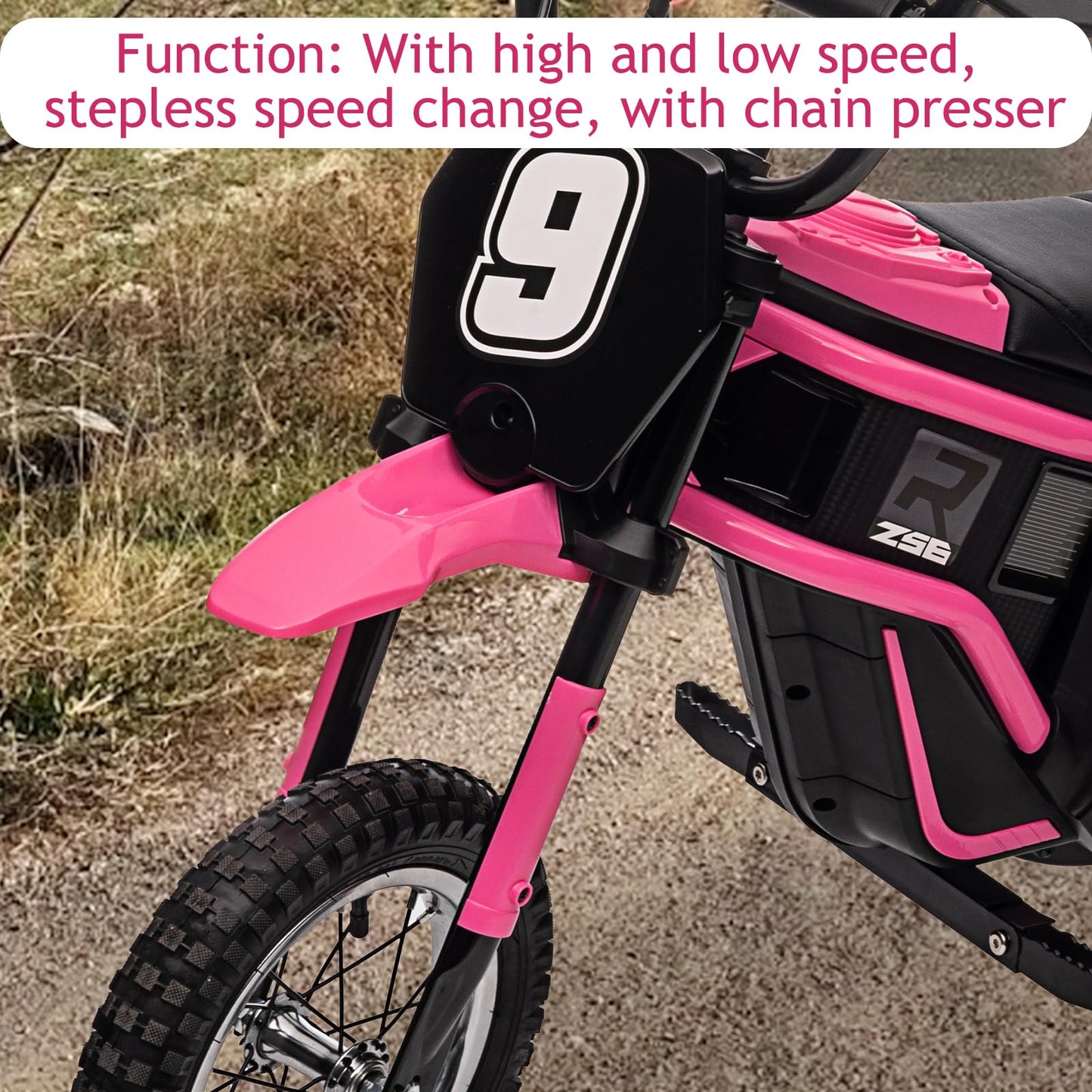 Garvee Ride - T Series: 24V-10A 350W Ride On Electric Dirt Bike For Kids Ages 13+, 14.29MPH, 3-Speed - Pink-9