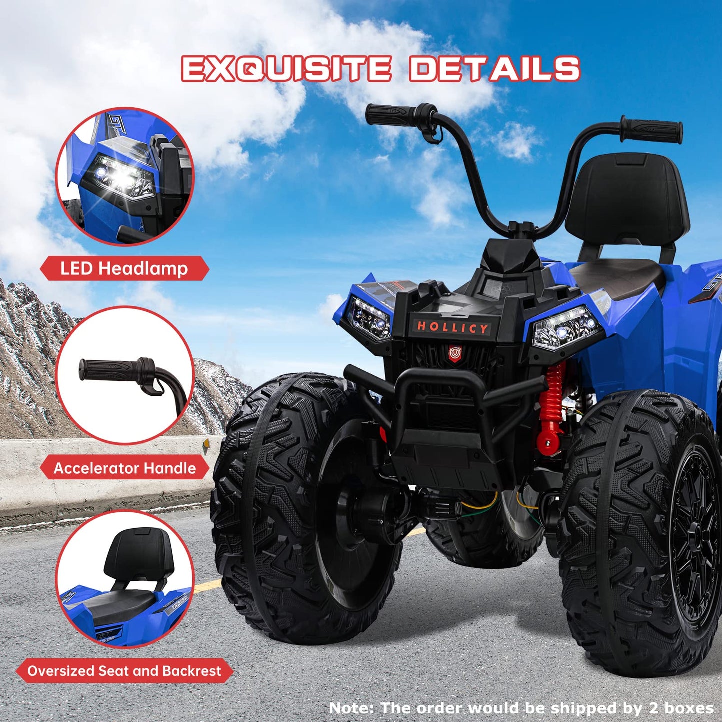 Garvee Ride - P Series: 24V Kids Quad ATV, Ride on Car 4WD Quad Electric Vehicle, 4x80W Powerful Engine, with 7AHx2 Large Battery, Accelerator Handle, EVA Tire, Full Metal Suspension, LED Light, Bluetooth&Music - Blue