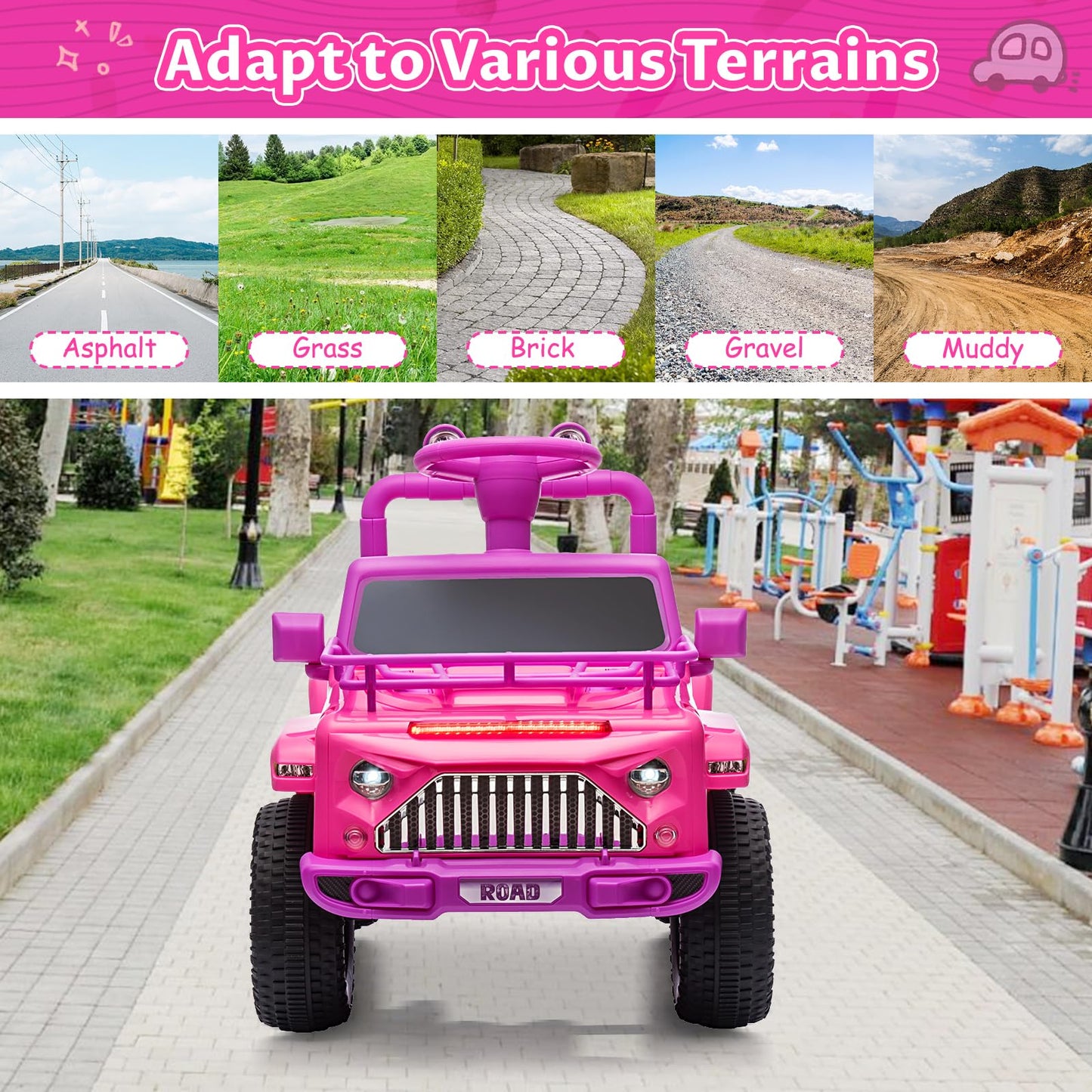 Garvee Ride - P Series: 6V Ride On Car for Toddlers - Battery Powered Electric Car with Music, LED Light, FM, Horn, Rear Storage, 4 Wheels - Pink