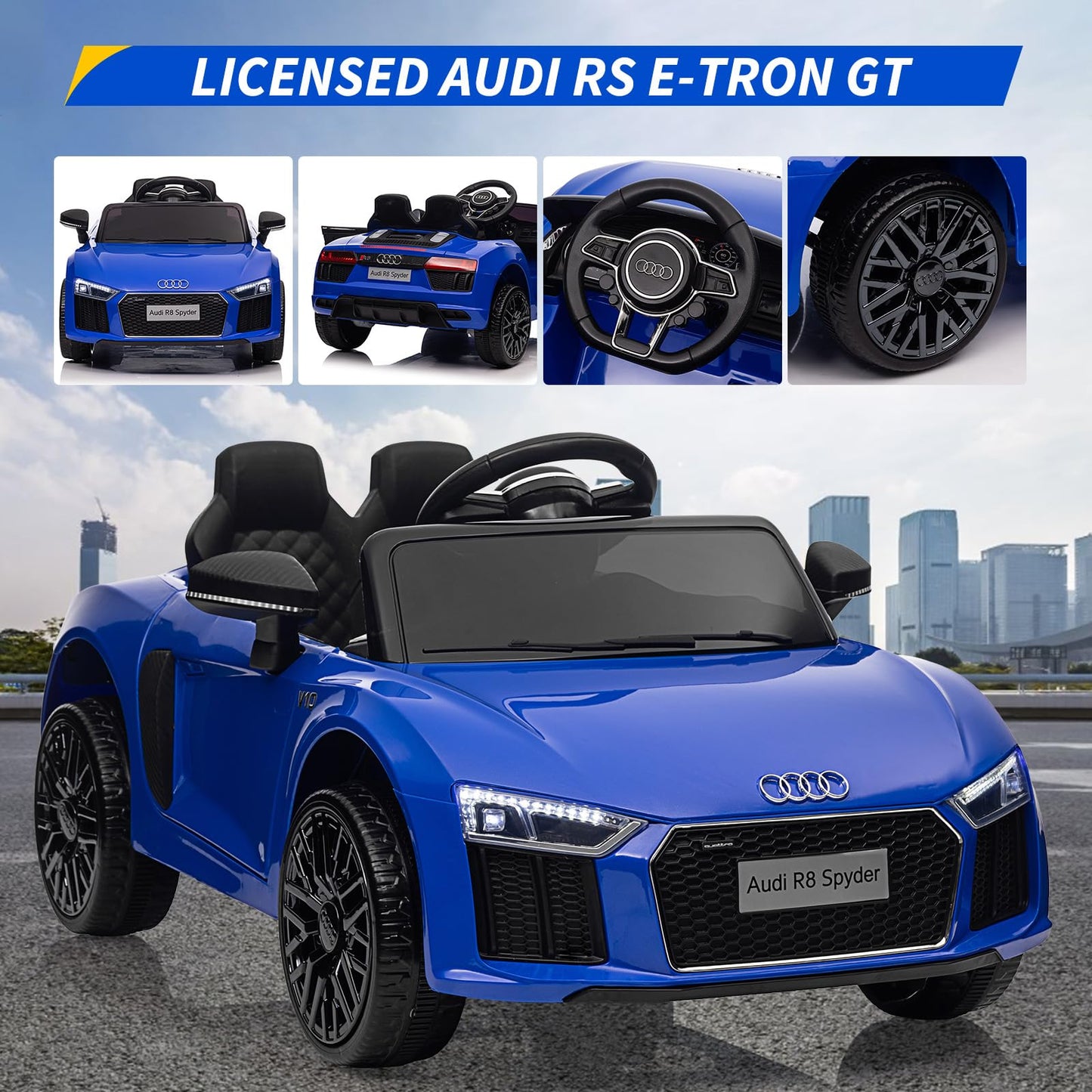 Garvee Ride - P Series: 12V Licensed Audi Ride-On Car: Remote Control, MP3, LED, Bluetooth, Horn, for Ages 3-7