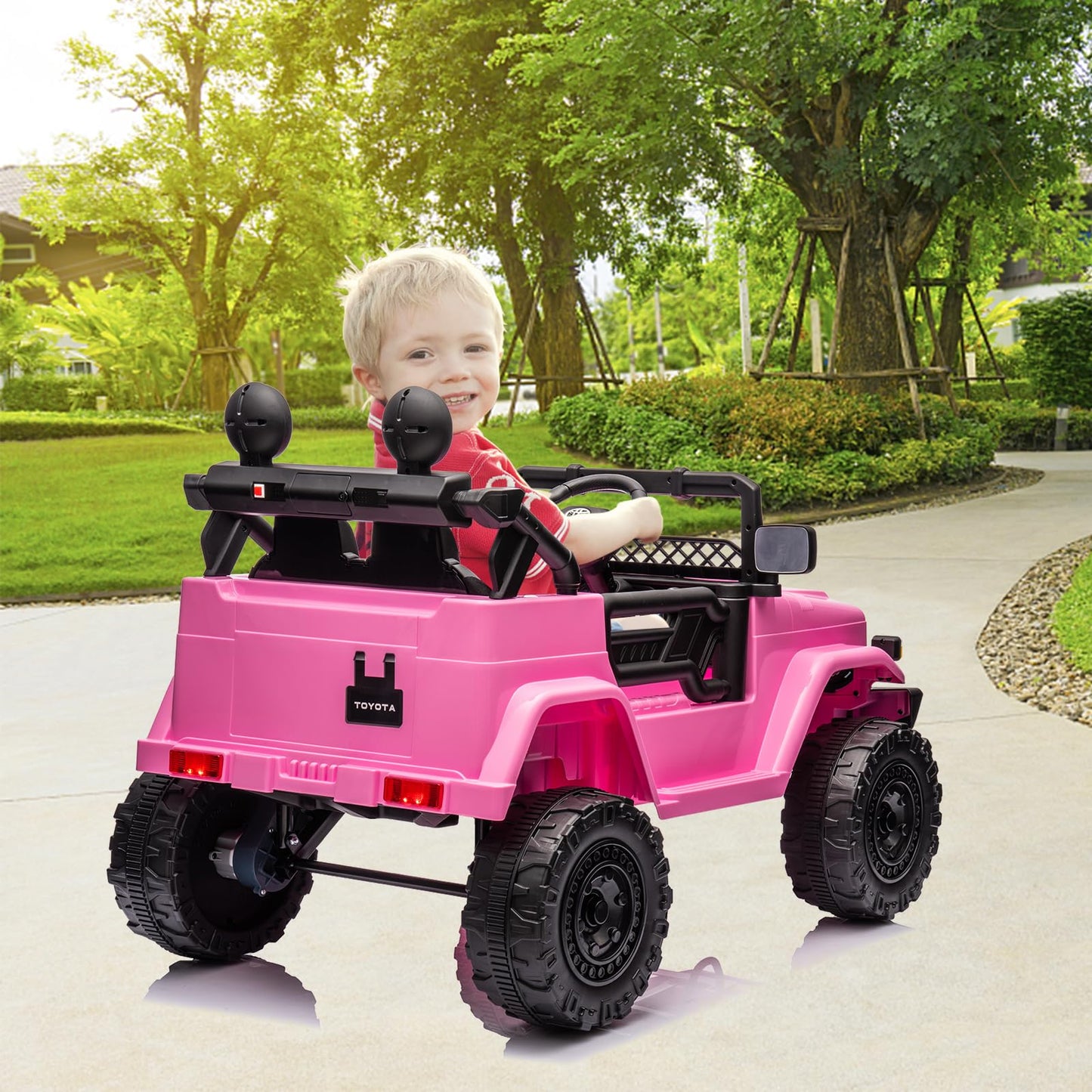 Garvee Ride - P Series: 12V Ride on Car for Kids, Licensed Toyota Ride on Truck, Battery Powered Electric Kids Car with Remote Control, Music, LED Lights, Suspension System, Double Doors, Safety Belt,Ride On Toy - Pink