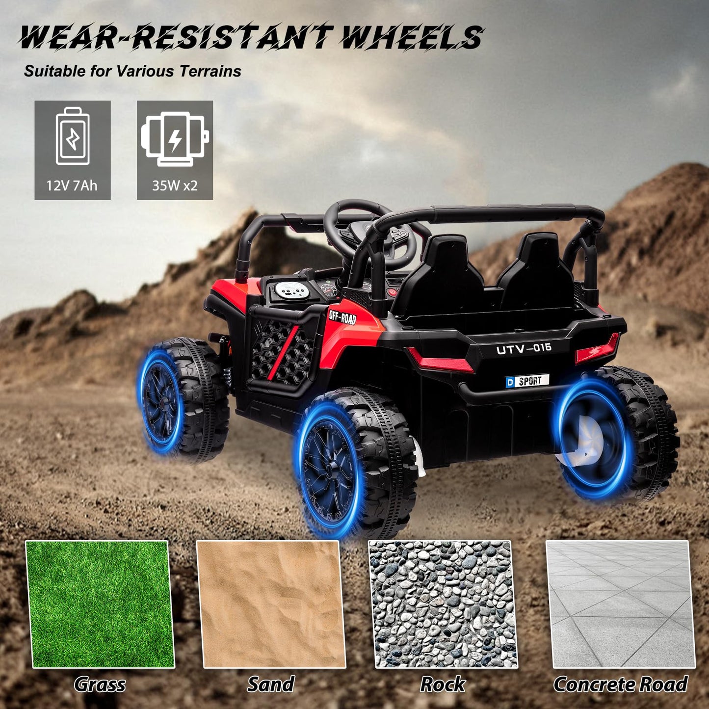 Garvee Ride - P Series: 12V Electric UTV Car with Remote Control, Ride on Truck with Toy Storage, Spring Suspension, LED Headlights, Ride Cars w/4 Wheels, Ride on Toys for Boys Girls, Red