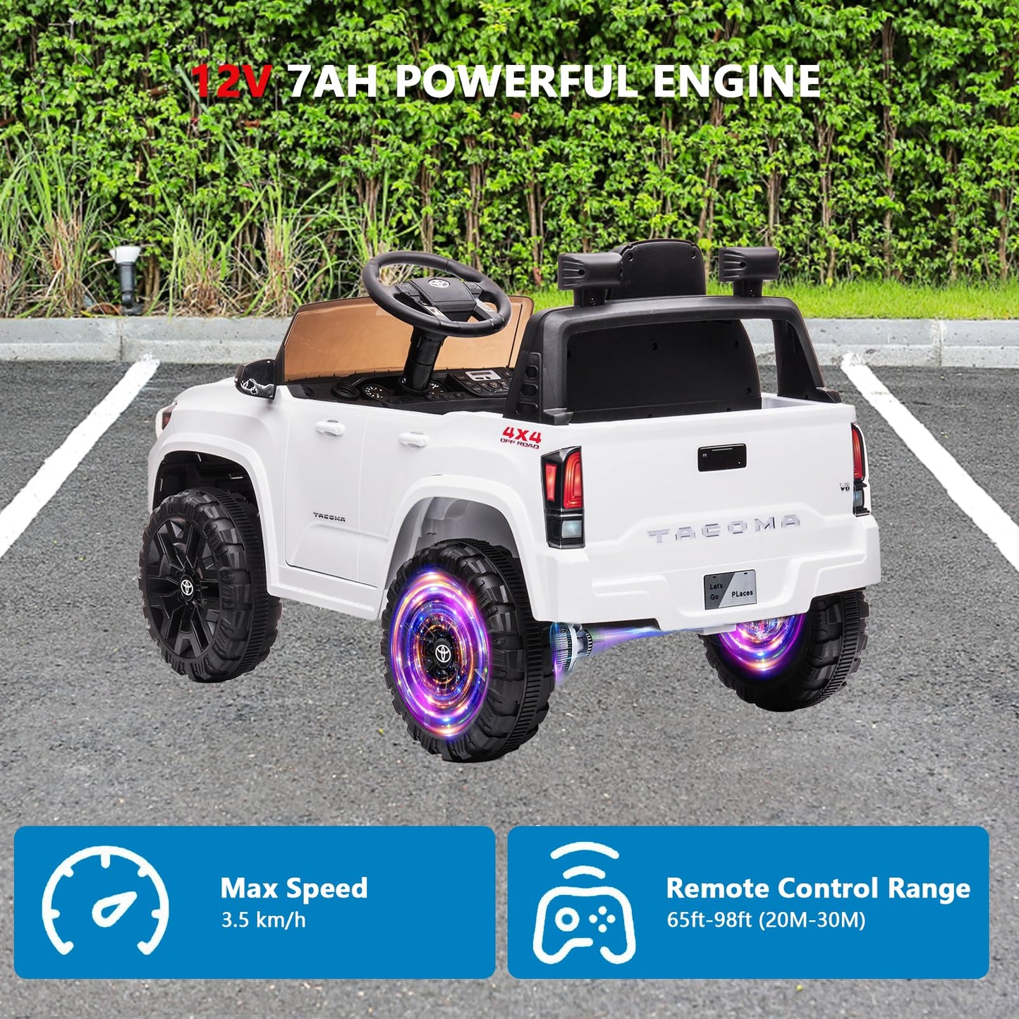 Garvee Ride - P Series: 12V Toyota Tacoma Kids Car, Spring Suspension, with LED Light - White