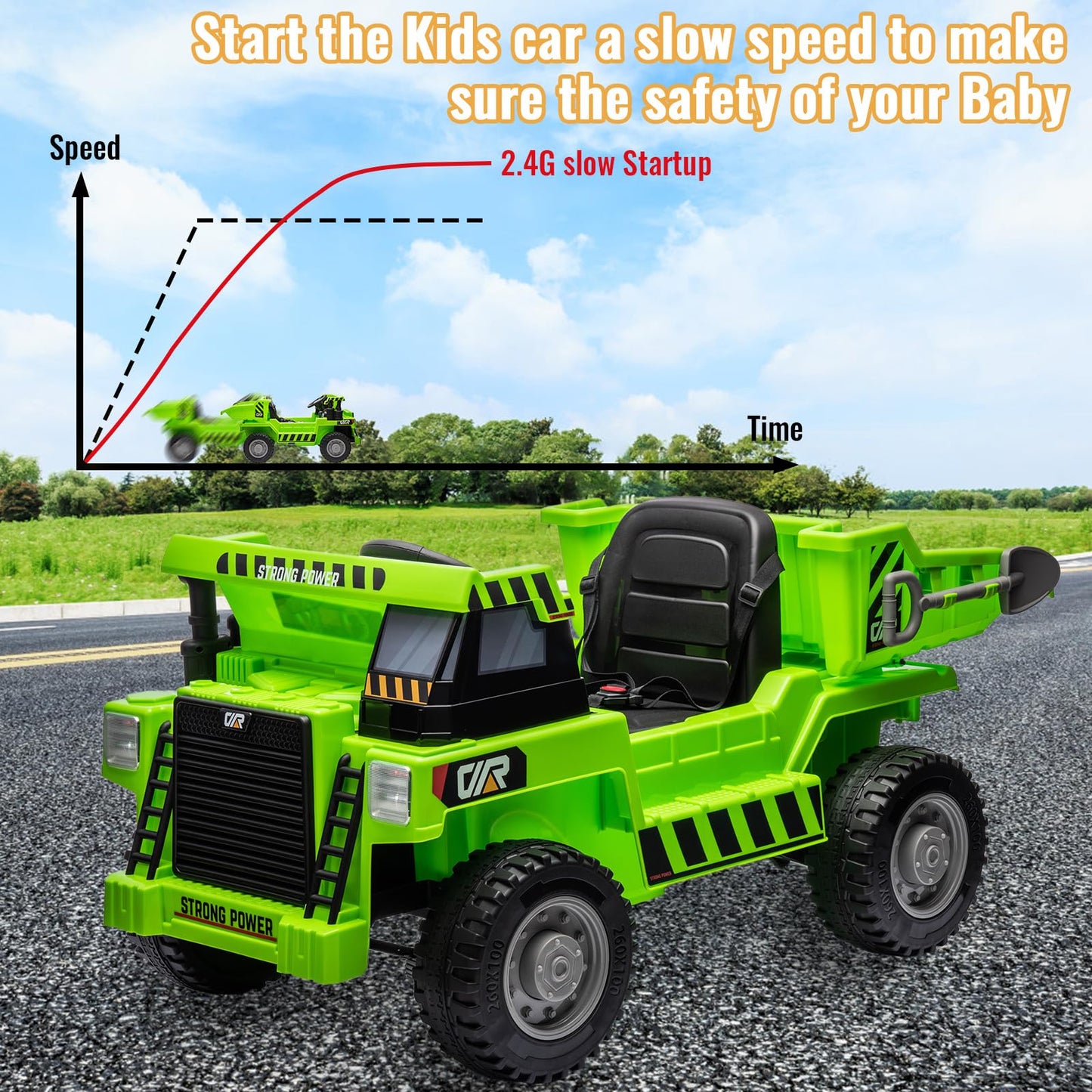 Garvee Ride - P Series: 4WD Ride On Car with Dump Truck, Electric Car for Kids with Remote Control, Toddler Car with Electric Dump Bed & Shovel, 2 Speeds,