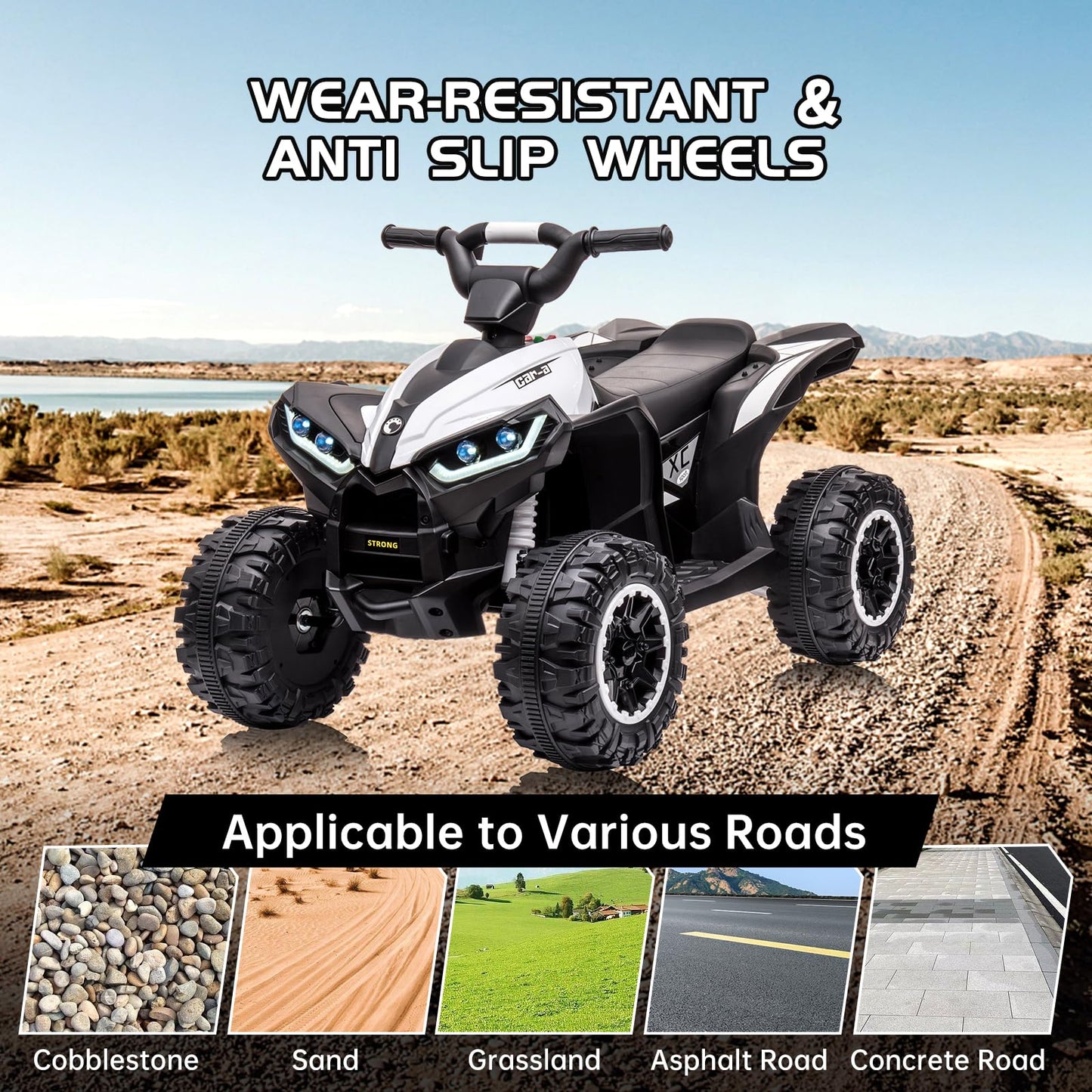 Garvee Ride - P Series: 12V Kids ATV 4 Wheeler, Music, LED Lights, Battery Powered Ride On Toy for Boys Girls, Outdoor Adventure Vehicle White