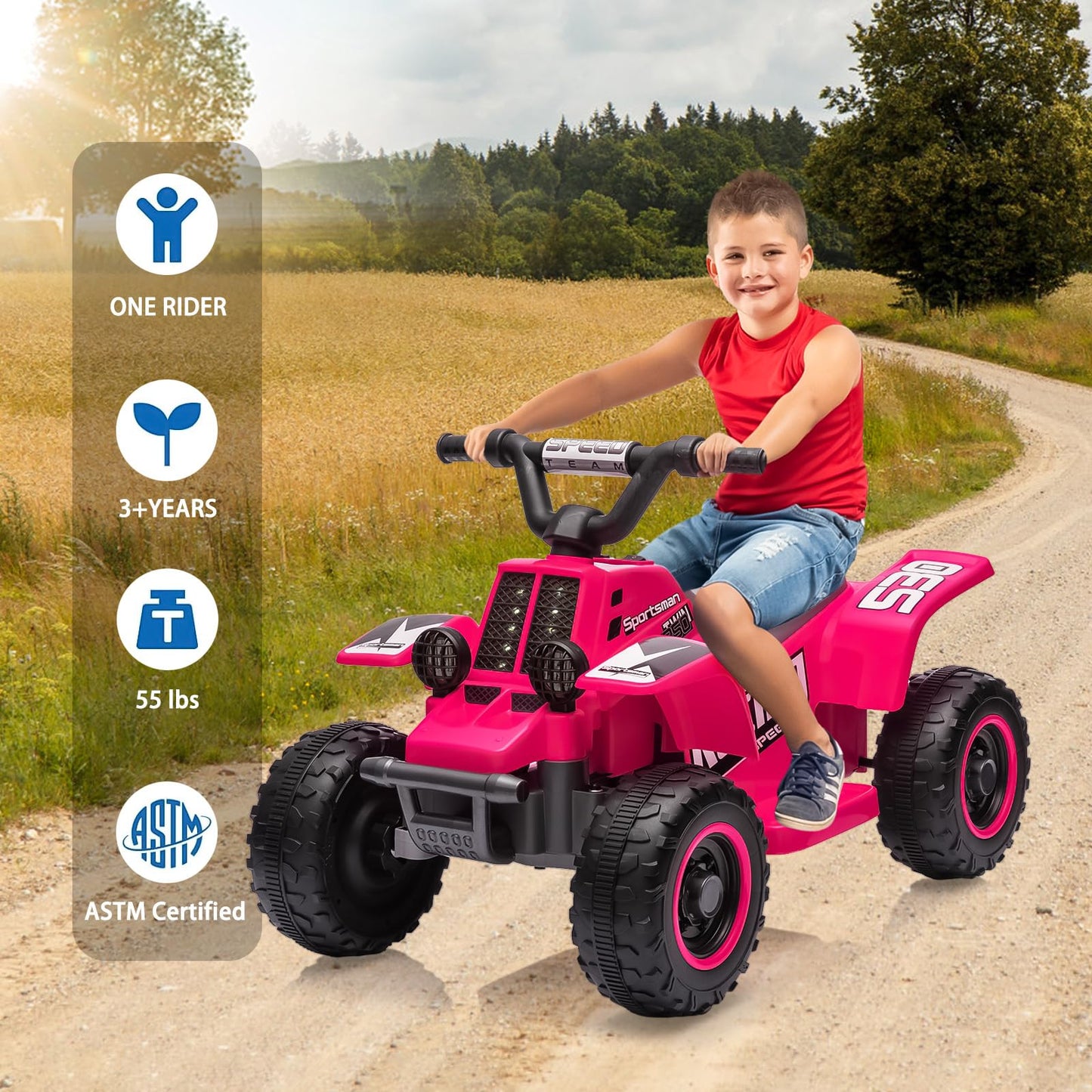 Garvee Ride - P Series: 6V Kids Ride On Electric ATV, Ride Car with LED Headlights, Ride-On Toy for Toddlers 1-3 Boys & Girls with Music, Forward & Reverse - Rose