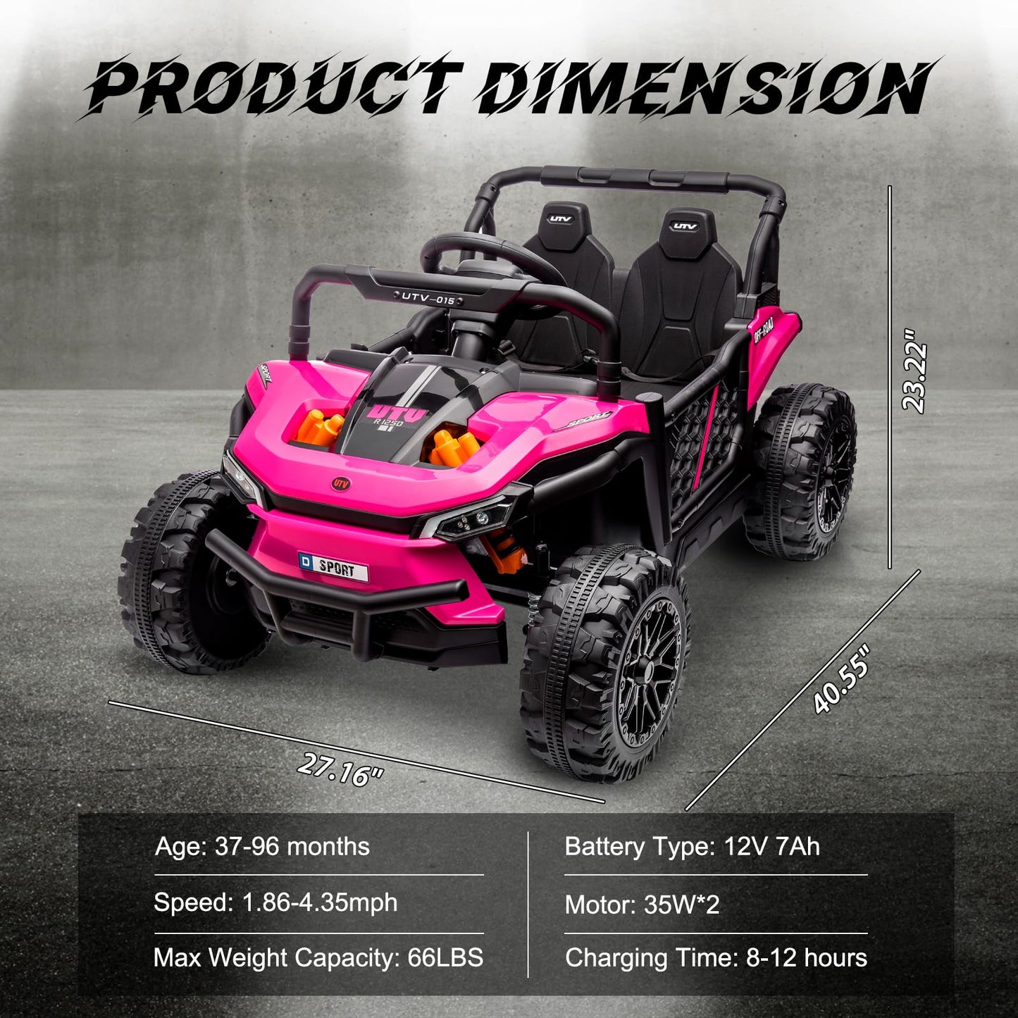Garvee Ride - P Series: 12V Electric UTV Car with Remote Control, Ride on Truck with Toy Storage, Spring Suspension, LED Headlights, Ride Cars w/4 Wheels, Ride on Toys for Boys Girls, Pink