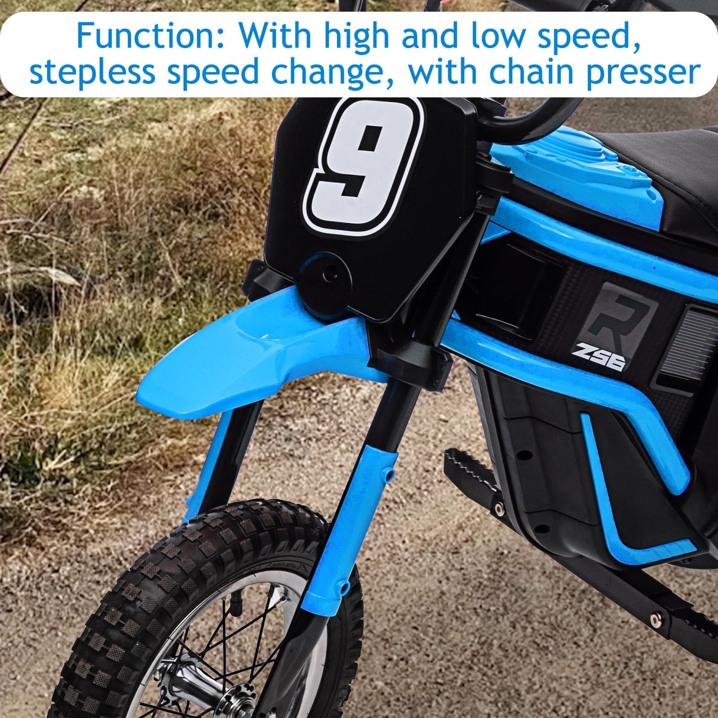 Garvee Ride - T Series: 24V-10A 350W Ride On Electric Dirt Bike For Kids Ages 13+, 14.29MPH, 3-Speed - Blue-9