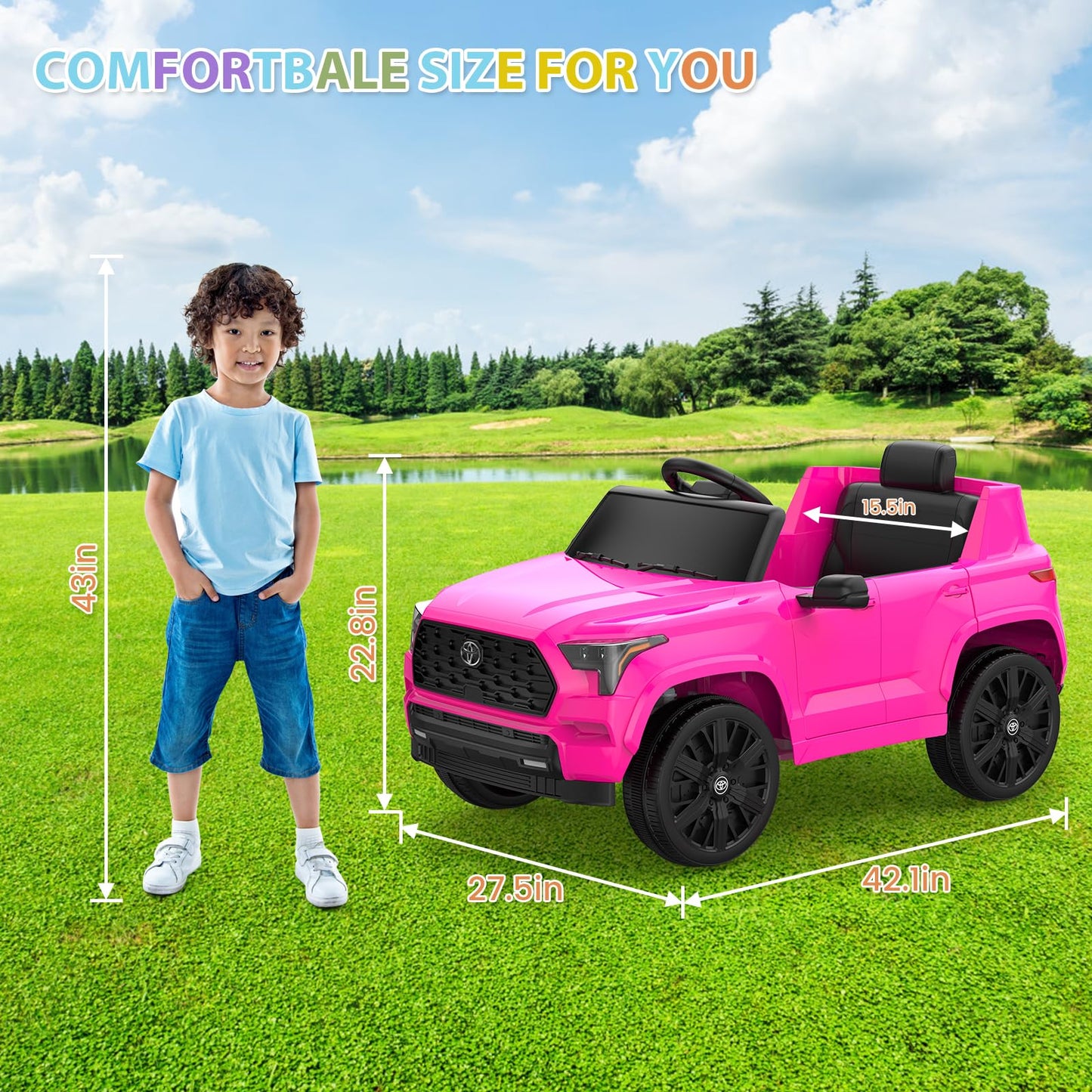 Garvee Ride on Truck Car, 12V Licensed Toyota Electric Cars for Kids, Ride on Toys with Remote Control, Spring Suspension, LED Lights, Bluetooth, 3 Speeds - Rose