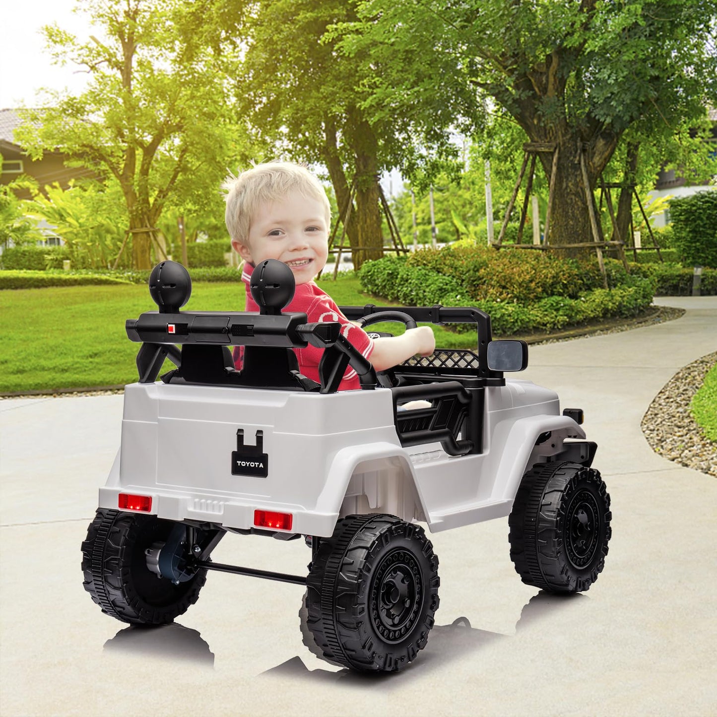 Garvee Ride - P Series: 12V Ride on Car for Kids, Licensed Toyota Ride on Truck, Battery Powered Electric Kids Car with Remote Control, Music, LED Lights, Suspension System, Double Doors, Safety Belt,Ride On Toy - White