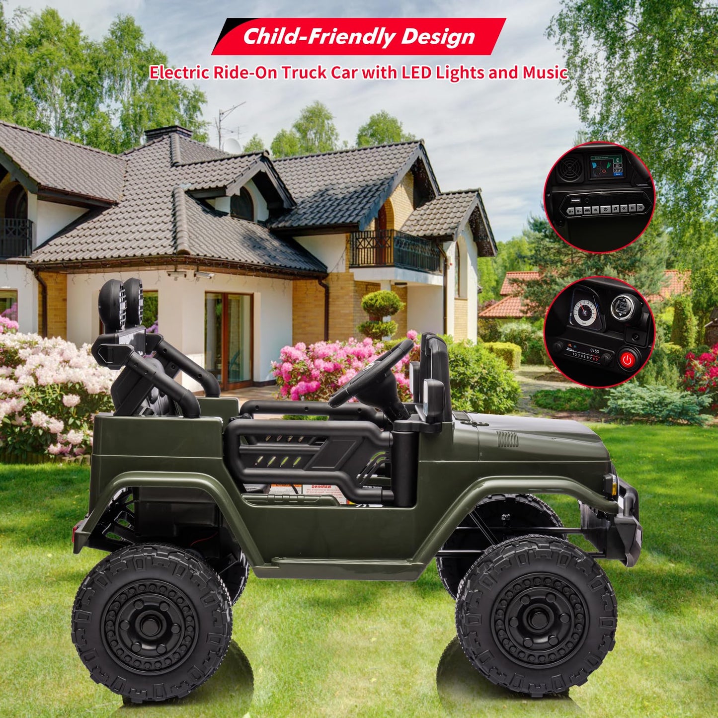 Garvee Ride - P Series: 12V Ride on Car for Kids, Licensed Toyota Ride on Truck, Battery Powered Electric Kids Car with Remote Control, Music, LED Lights, Suspension System, Double Doors, Safety Belt,Ride On Toy - Green