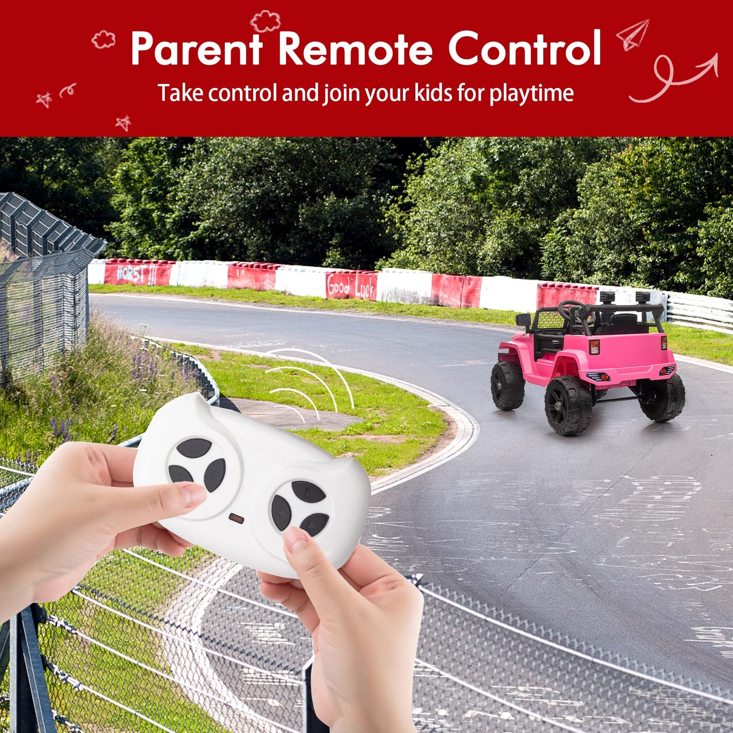 Garvee Ride - P Series: 12V Ride On Truck Car for kid : Remote Control, 3 Speeds, MP3 Music, Suspension, LED Lights,for 3+ Year Old - Pink