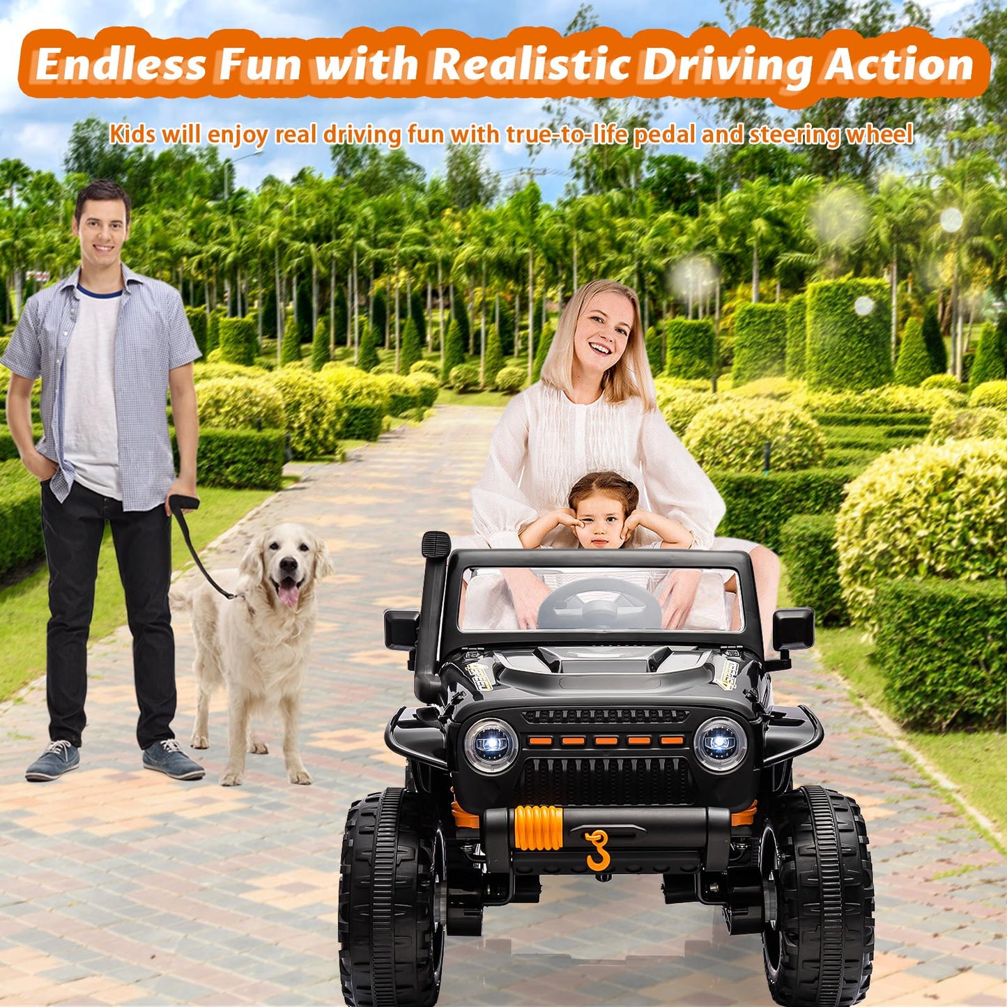 Garvee Ride - P Series: 24V 2 Seater Ride On Truck Car For Kid age 3 - 8 years, w/Remote Control, 4-Wheeler Suspension, 4x55W Powerful Engine, 4WD Battery Powered, LED Lights, Soft Braking - Black
