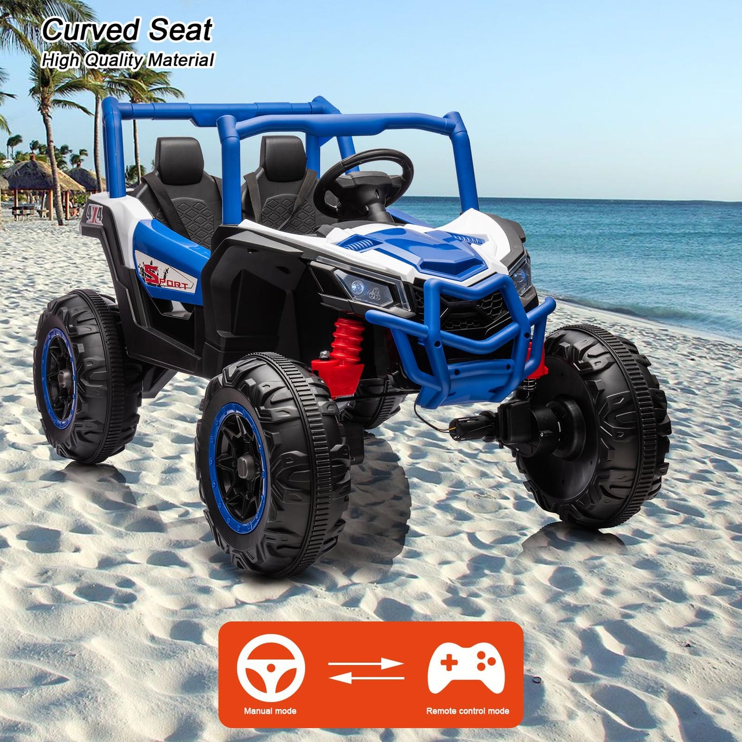 Garvee Ride - P Series: 24V 2-Seater Ride-On UTV, 4WD, Metal Frame, EVA Wheels, Remote Control, LED Lights, Spring Suspension, Outdoor Adventure Toy for Kids 3+ Blue