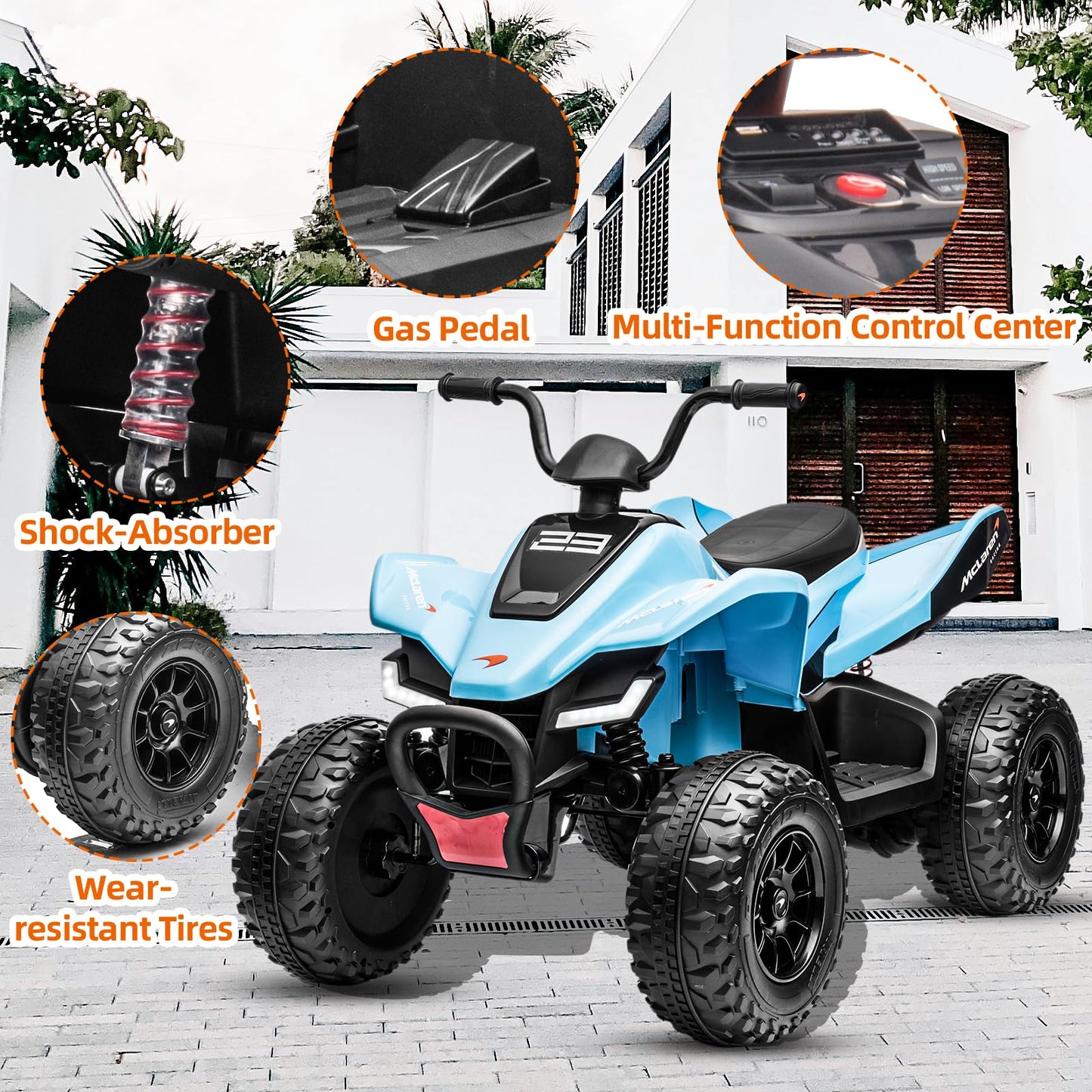 Garvee Ride - P Series: 24V Mc-Laren Ride On Car Kids ATV 3+ with LED and Music Mode - Blue