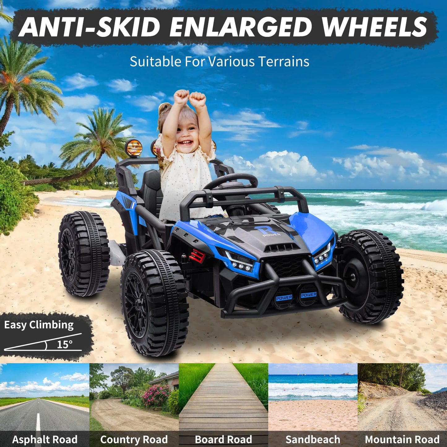 Garvee Ride - P Series: 24V Electric UTV,Ride On Toys for Big Kids,2x130W Powerful Electric Car with Remote Control， 4 Shock Absorbers，LED Lights,Music for Boys and Girls,Blue