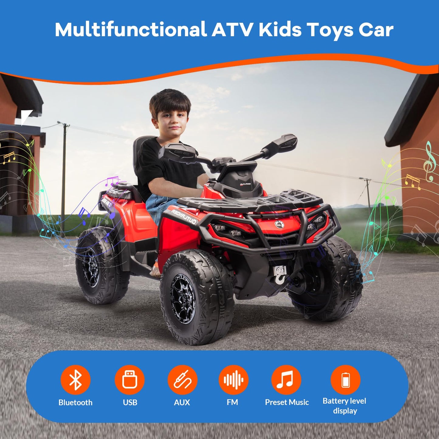 Garvee Ride - P Series: 12V Kids Ride On Electric ATV, 2 Leather Seater ATV Car for Kids, 27V Kids Ride On Toys with LED Headlights, Bluetooth & Music, Adjusted Speeds 2-4 MPH, Ride On Toys for Kids 3-8,Red
