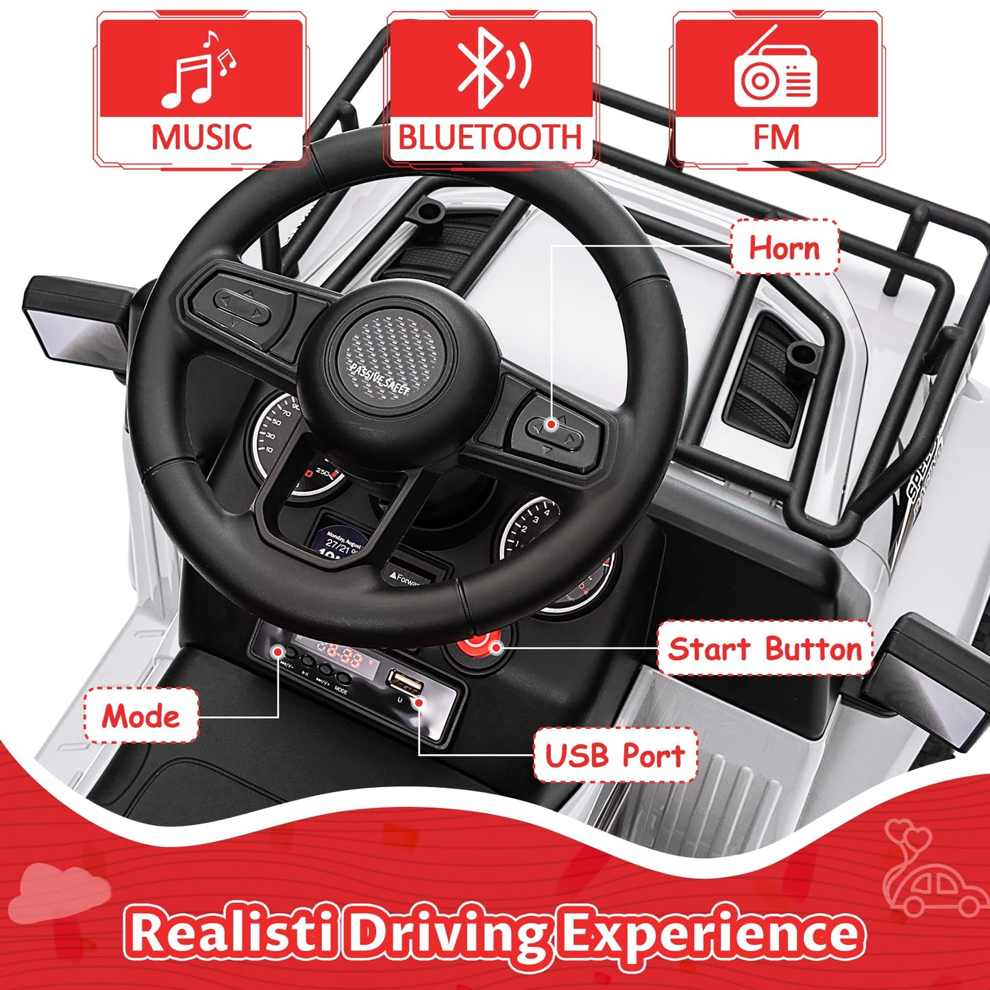 Garvee Ride - P Series: 6V Ride On Car for Toddlers - Battery Powered Electric Car with Music, LED Light, FM, Horn, Rear Storage, 4 Wheels - Red