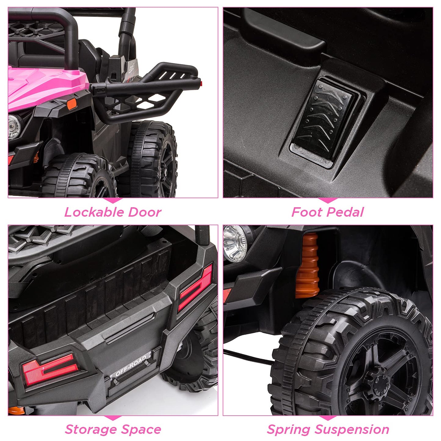 Garvee Ride - P Series: 12V Kids Car: Ride-On Truck, Remote, Suspension, LED, 1.8-3.7 MPH, MP3, Engine Sound, ASTM Certified, for 3-7 Years - Pink