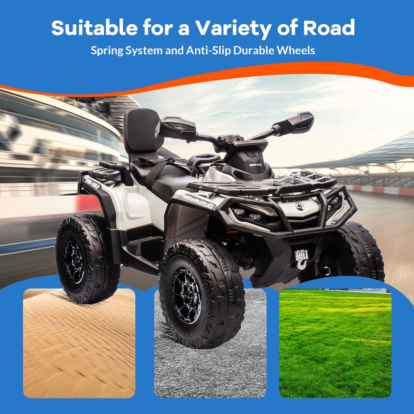 Garvee Ride - P Series: 12V Kids Ride On Electric ATV, 2 Leather Seater ATV Car for Kids,27V Kids Ride On Toys with LED Headlights, Bluetooth & Music, Adjusted Speeds 2-4 MPH, Ride On Toys for Kids 3-8,Gray