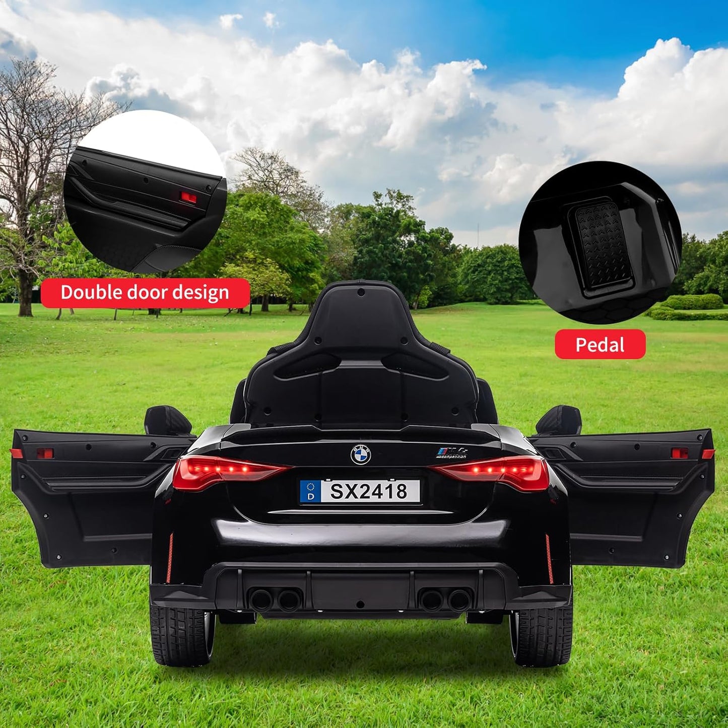 Garvee Ride - P Series: 12V Electric Ride On Car for 37-83 Months, w/RC,Licensed by BMW M4,Power Wheels for Boys Girls, with Suspension System,3 Speeds, Bluetooth, MP3, Double Door, LED Light - Black