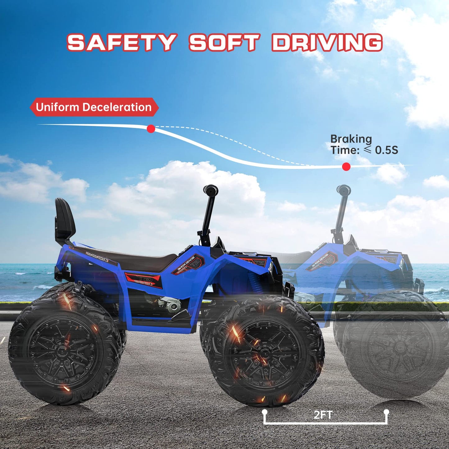 Garvee Ride - P Series: 24V Kids Quad ATV, Ride on Car 4WD Quad Electric Vehicle, 4x80W Powerful Engine, with 7AHx2 Large Battery, Accelerator Handle, EVA Tire, Full Metal Suspension, LED Light, Bluetooth&Music - Blue