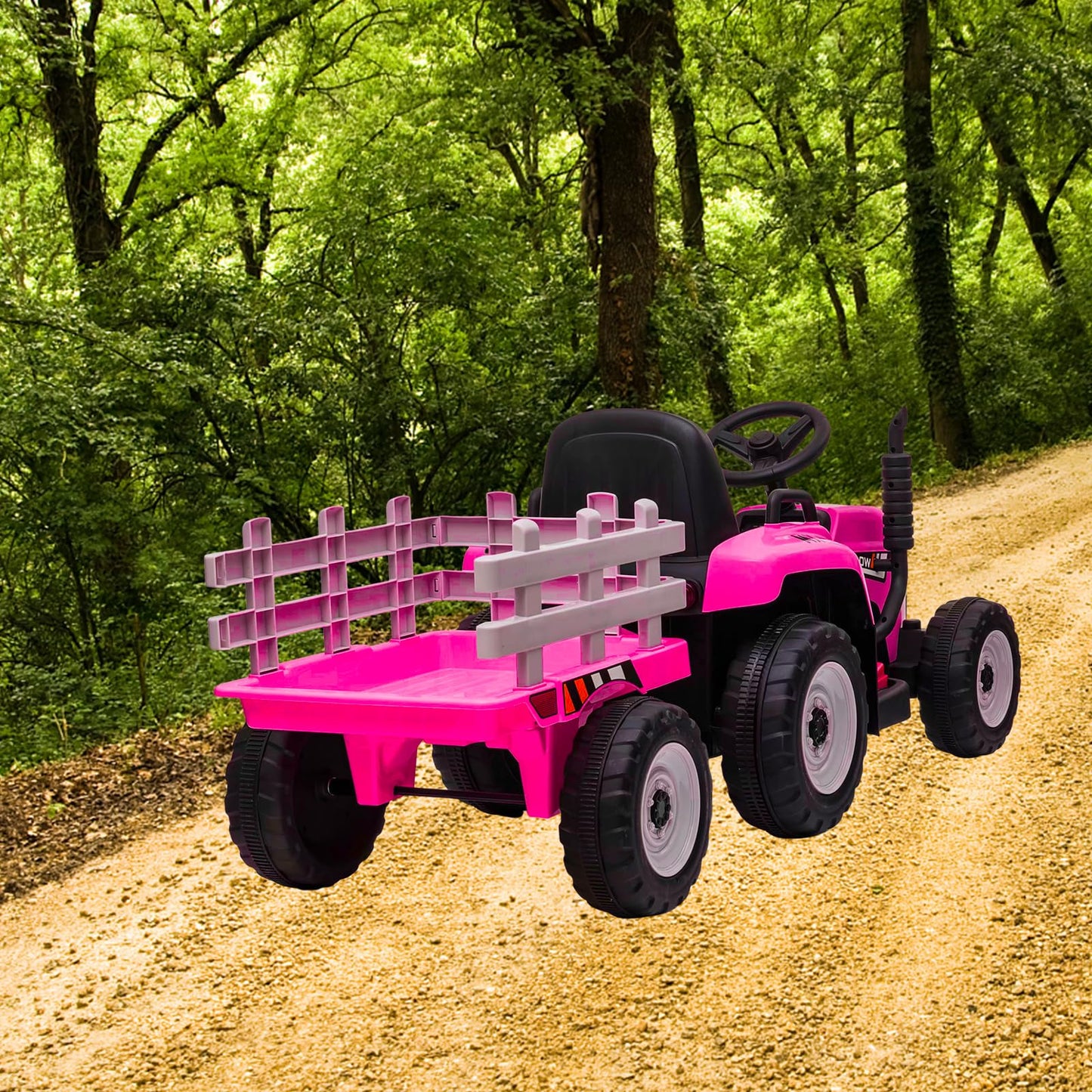Garvee Ride - P Series: 12V Electric Tractor & Trailer for Kids, 3-6 Yrs - With RC - Rose / 35W