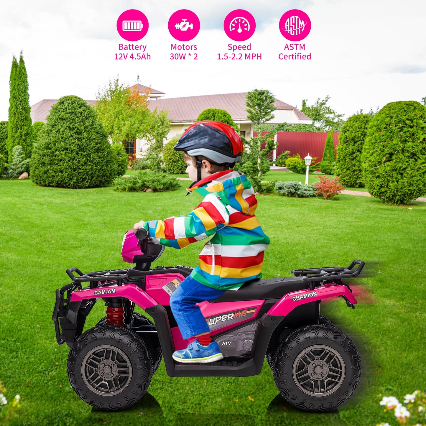 Garvee Ride - P Series: 12V Ride on ATV for Kids, Electric Vehicle for Toddlers,High/Low 2.2mph Safety Speed for Child, Forward/Backward,LED Light, Music,USB for Boys Girls Gift- Pink