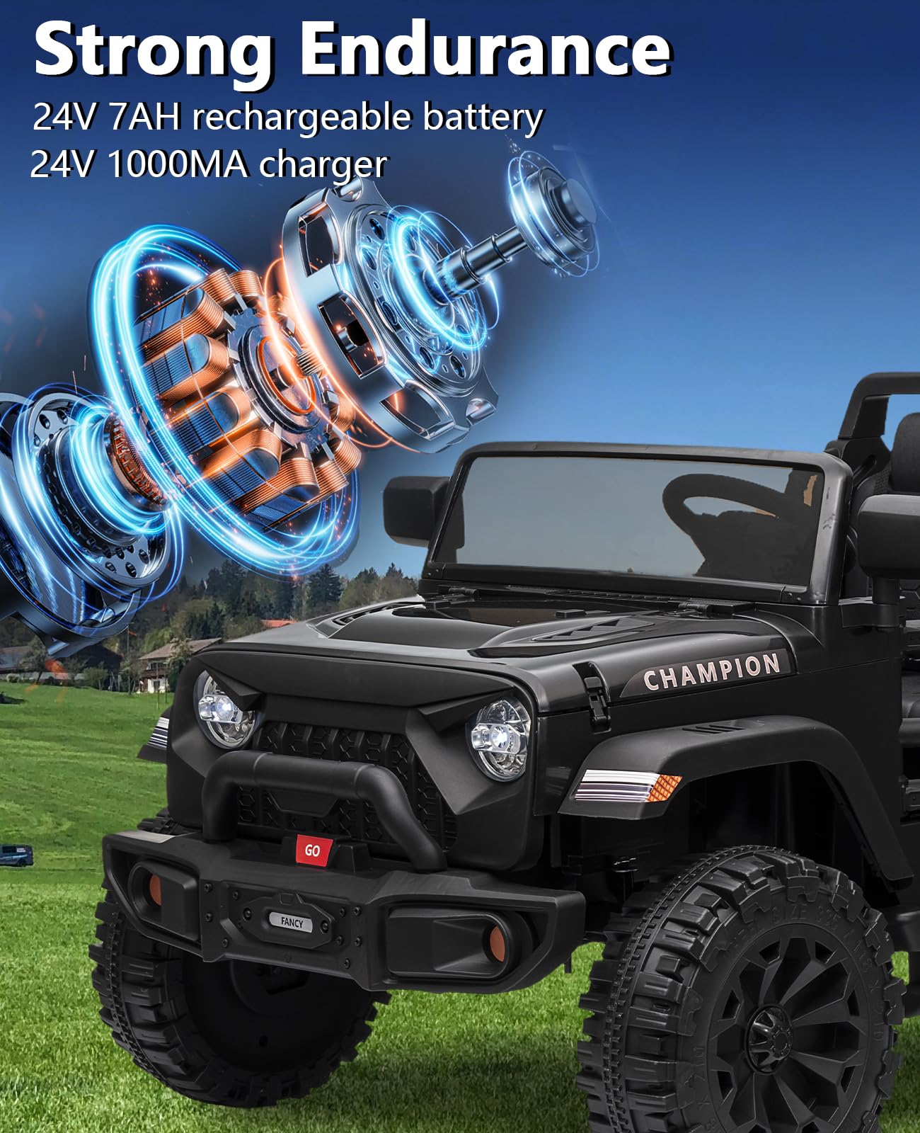 Garvee Ride - P Series: 24V Ride On Car 2 Seater For Kids Age 3+ , XL Electric Vehicles for Big Kids with 20" Wide Seat, 3 Speed, 2x200W Powerful Motor, Suspension, Bluetooth, Music,Power Wheels with Parent Control for Kids to Drive - Black