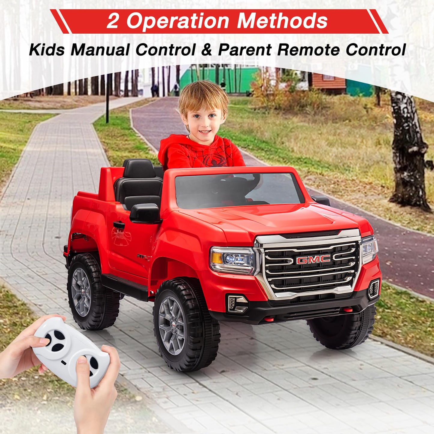 Garvee Ride - P Series: 24V 2-Seater Ride On Truck Car, Licensed GMC Battery Powered Electric Kids Car with Remote Control, LED Lights, MP3, 2 * 200W Motor, 20.5" Large Seat, Ride On Toys for Kids