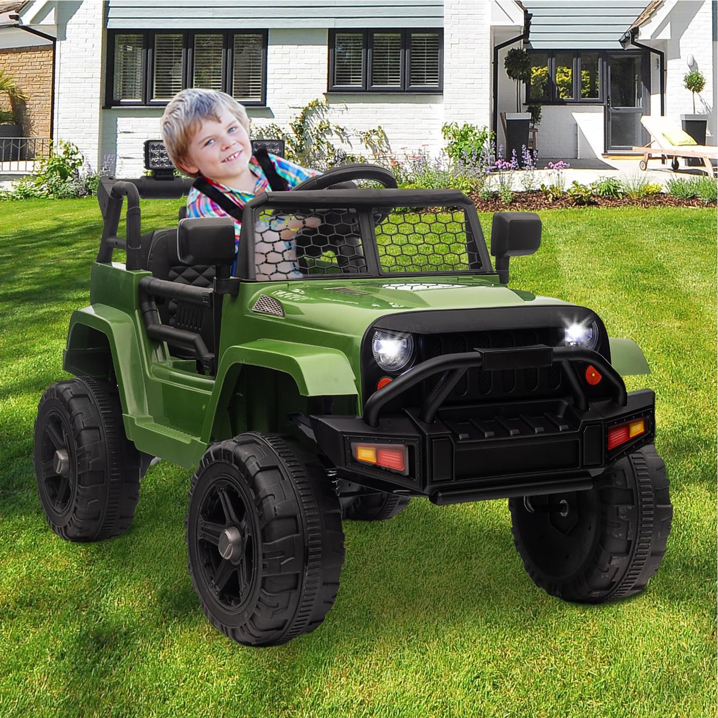 Garvee Ride - P Series: 12V Ride On Truck Car for kid : Remote Control, 3 Speeds, MP3 Music, Suspension, LED Lights,for 3+ Year Old - Green