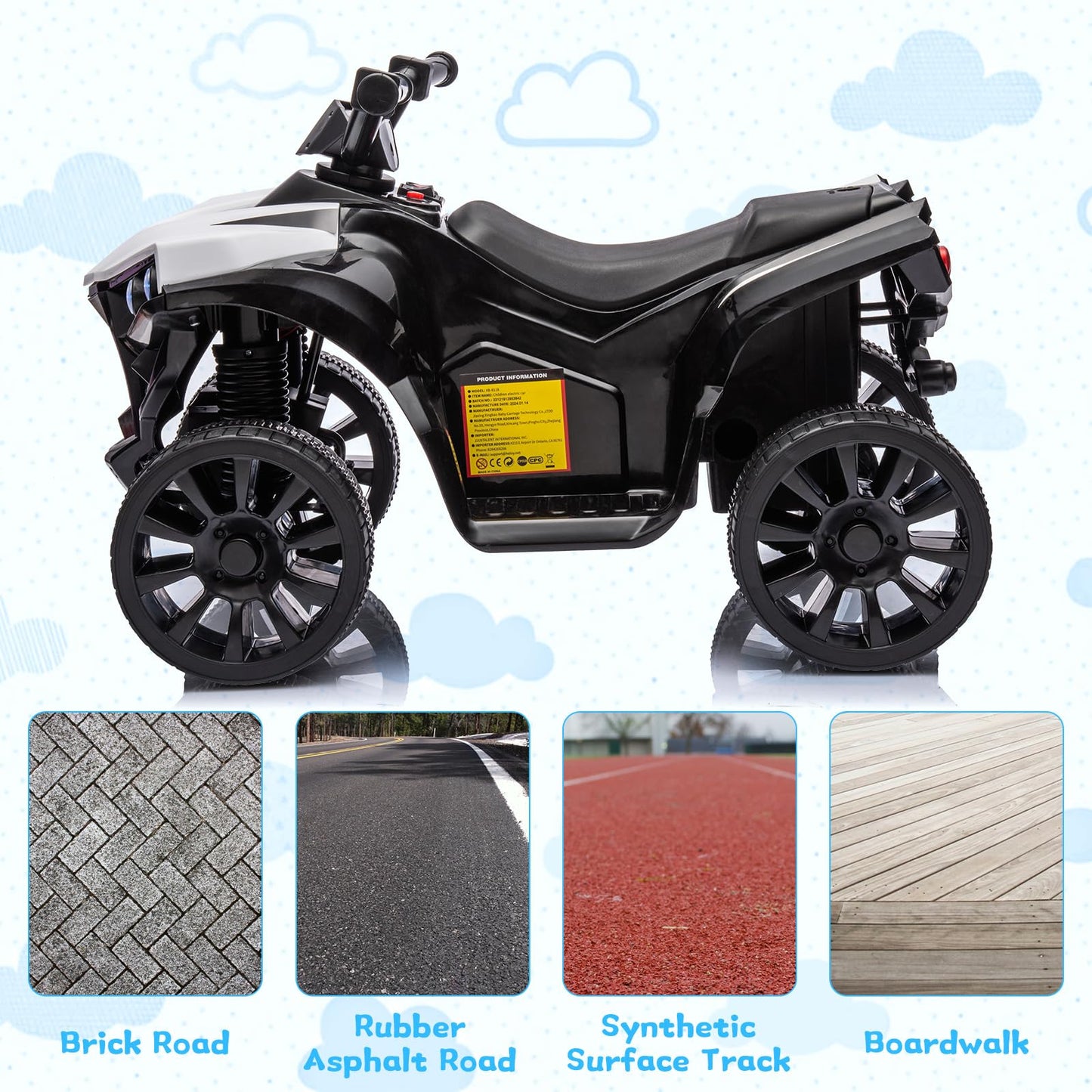 Garvee Ride - P Series: 6V Quad ATV for Kids Toddler 3+ years, Max 55lb Capacity, With LED, Music, Foot Pedal, Wear-Resistant Wheels, 1.9 MPH - White