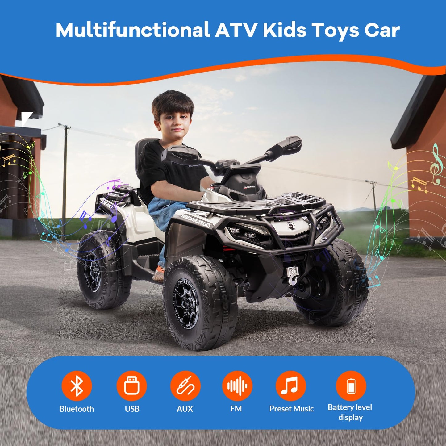 Garvee Ride - P Series: 12V Kids Ride On Electric ATV, 2 Leather Seater ATV Car for Kids,27V Kids Ride On Toys with LED Headlights, Bluetooth & Music, Adjusted Speeds 2-4 MPH, Ride On Toys for Kids 3-8,Gray