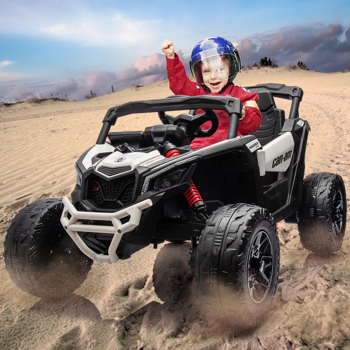 Garvee Ride - P Series: 12V Can-Am Ride-On UTV: Remote Control, Large Seat, Music, LED Lights, Spring Suspension, for Boys & Girls - White