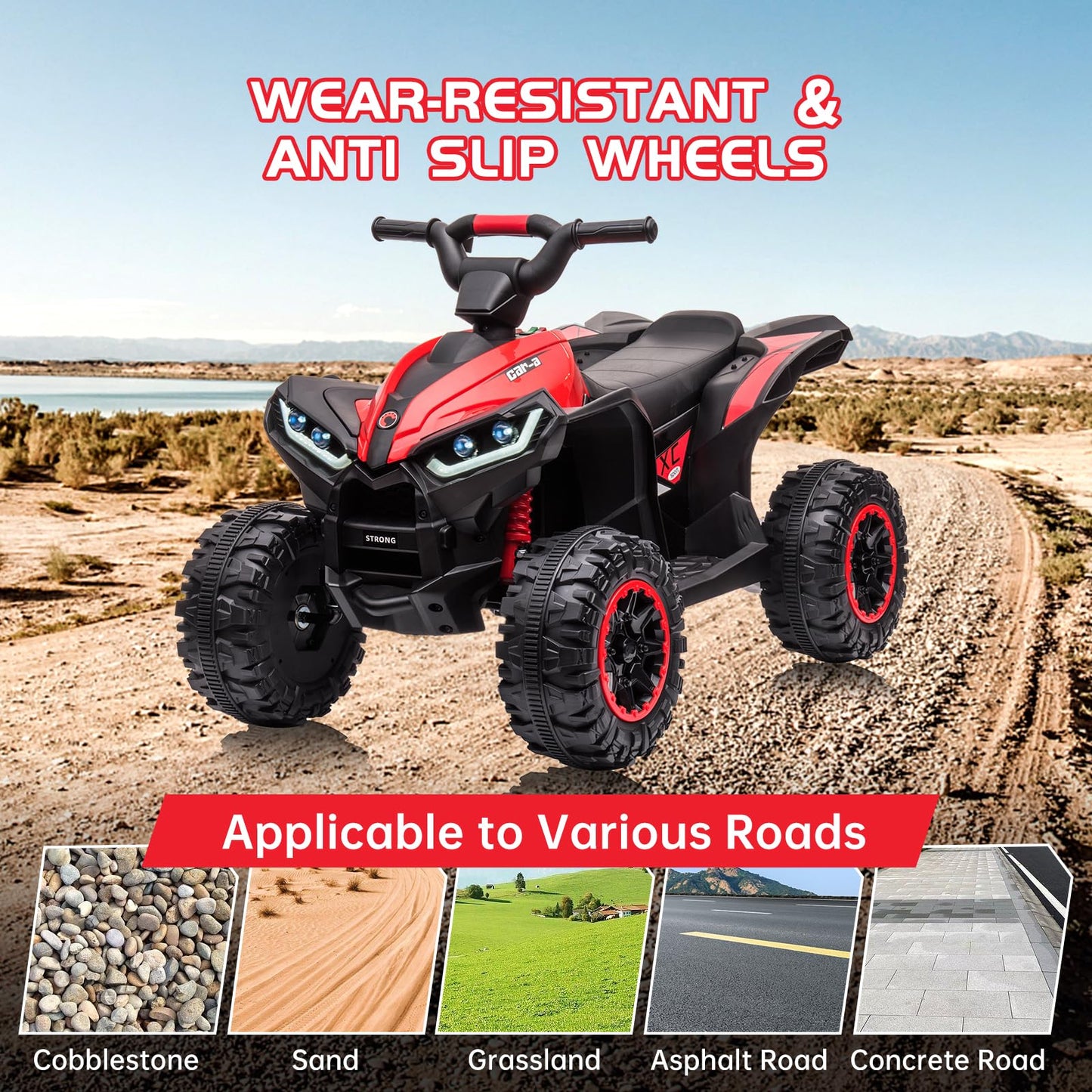 Garvee Ride - P Series: 12V Kids Quad ATV 4 Wheeler with Music, LED Lights for Boys & Girls - Red